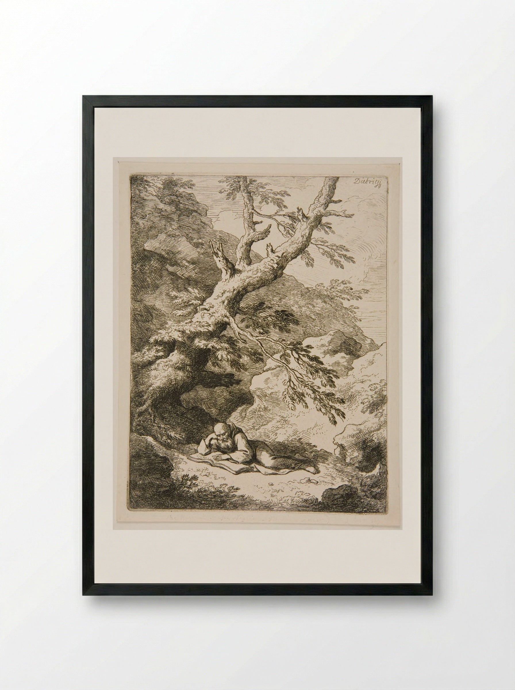 Landscape with Saint Francis - Christian Wilhelm Ernst Dietrich - Framed Print Black