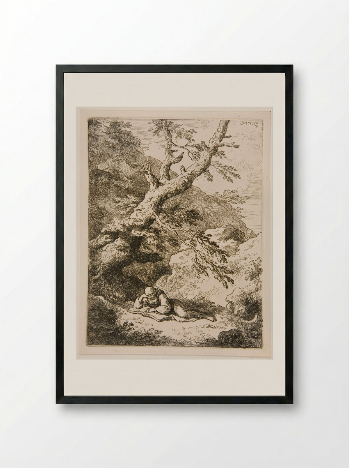 Landscape with Saint Francis - Christian Wilhelm Ernst Dietrich - Framed Print Black