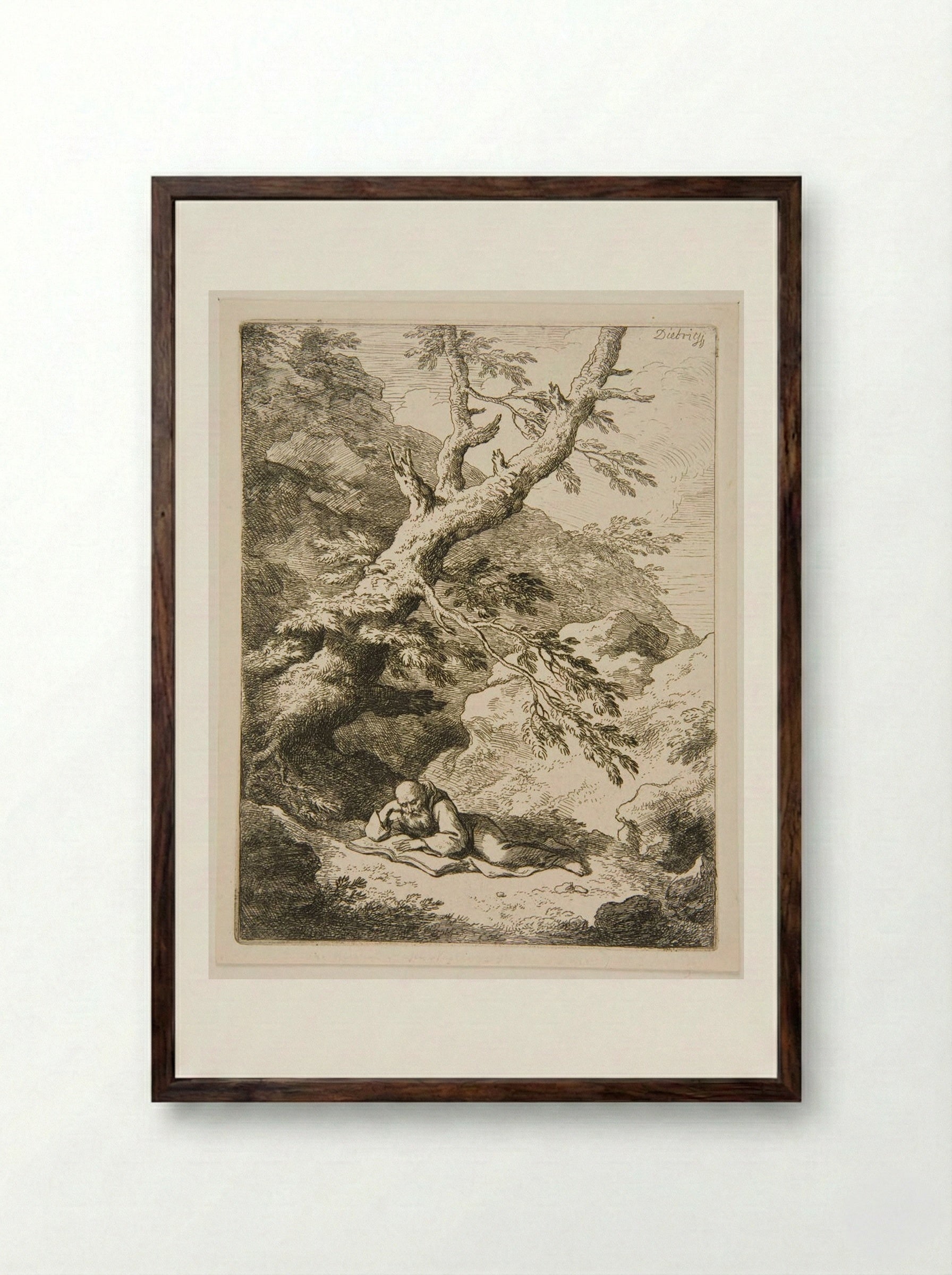 Landscape with Saint Francis - Christian Wilhelm Ernst Dietrich - Framed Print Dark Wood