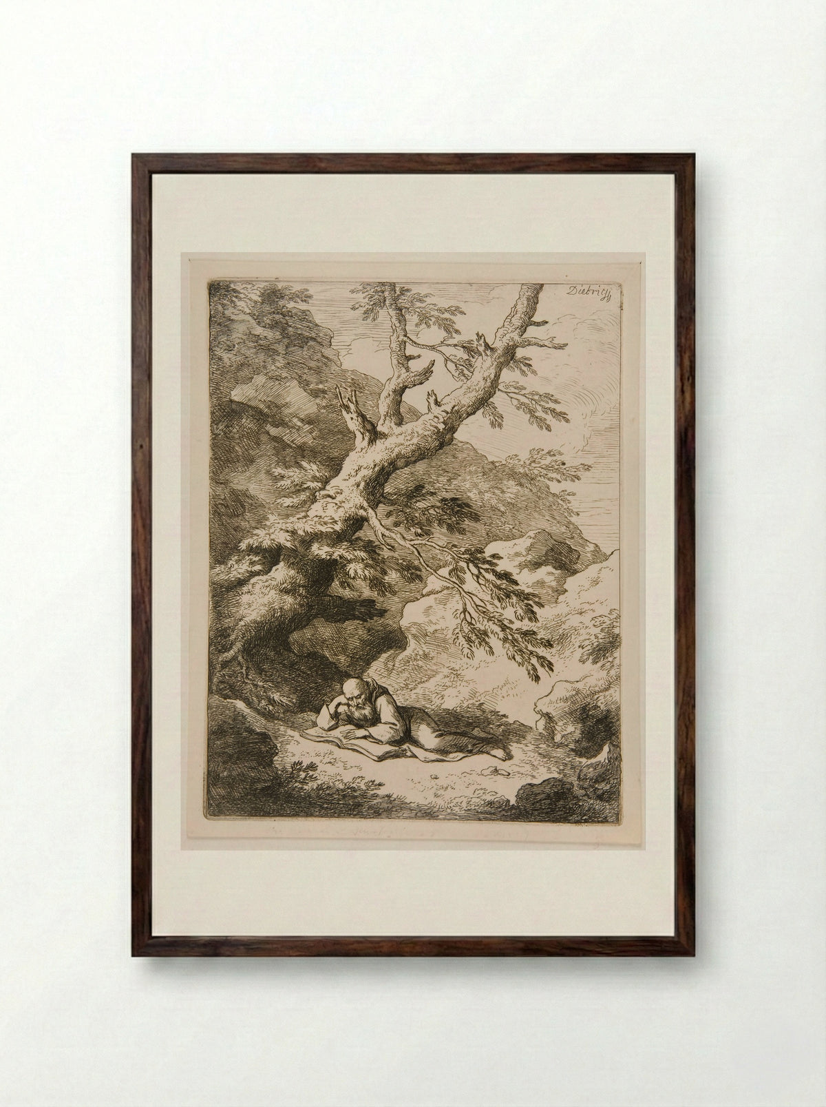 Landscape with Saint Francis - Christian Wilhelm Ernst Dietrich - Framed Print Dark Wood