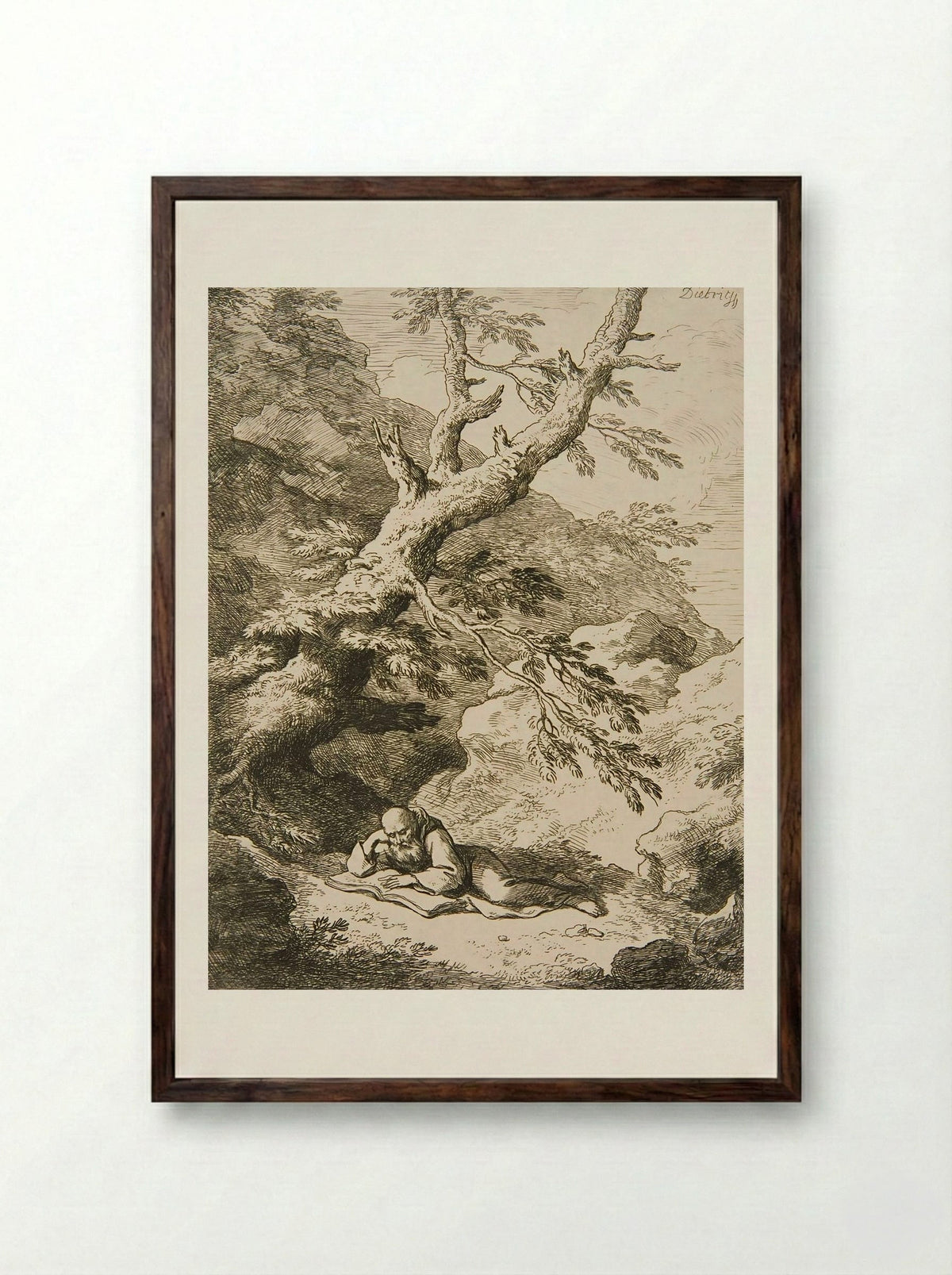 Landscape with Saint Francis - Christian Wilhelm Ernst Dietrich - Framed Print Dark Wood