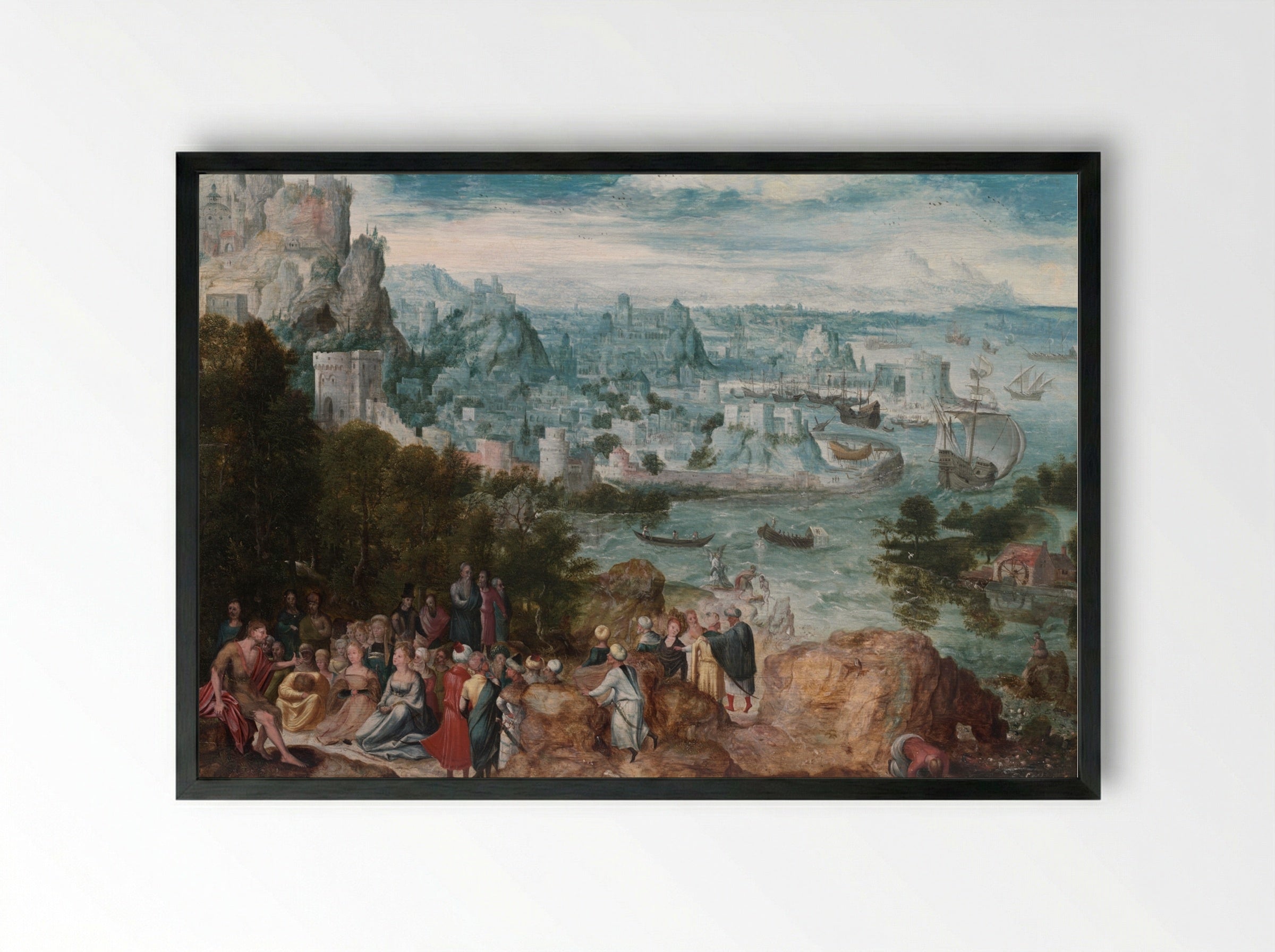 Landscape with Saint John the Baptist - Herri met de Bles - Framed Print Black