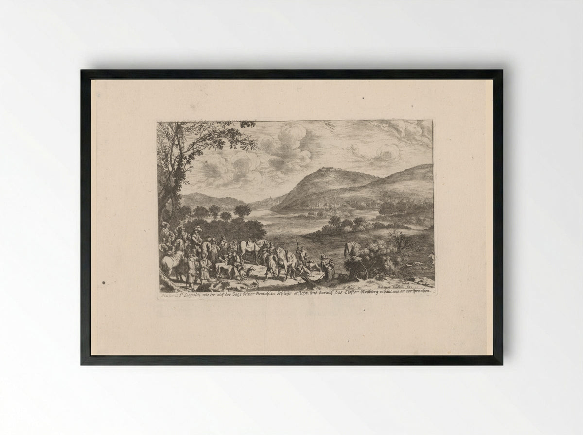 Landscape with Saint Leopold Vowing to Build a Monastery - Johann Ulrich Kraus - Framed Print Black