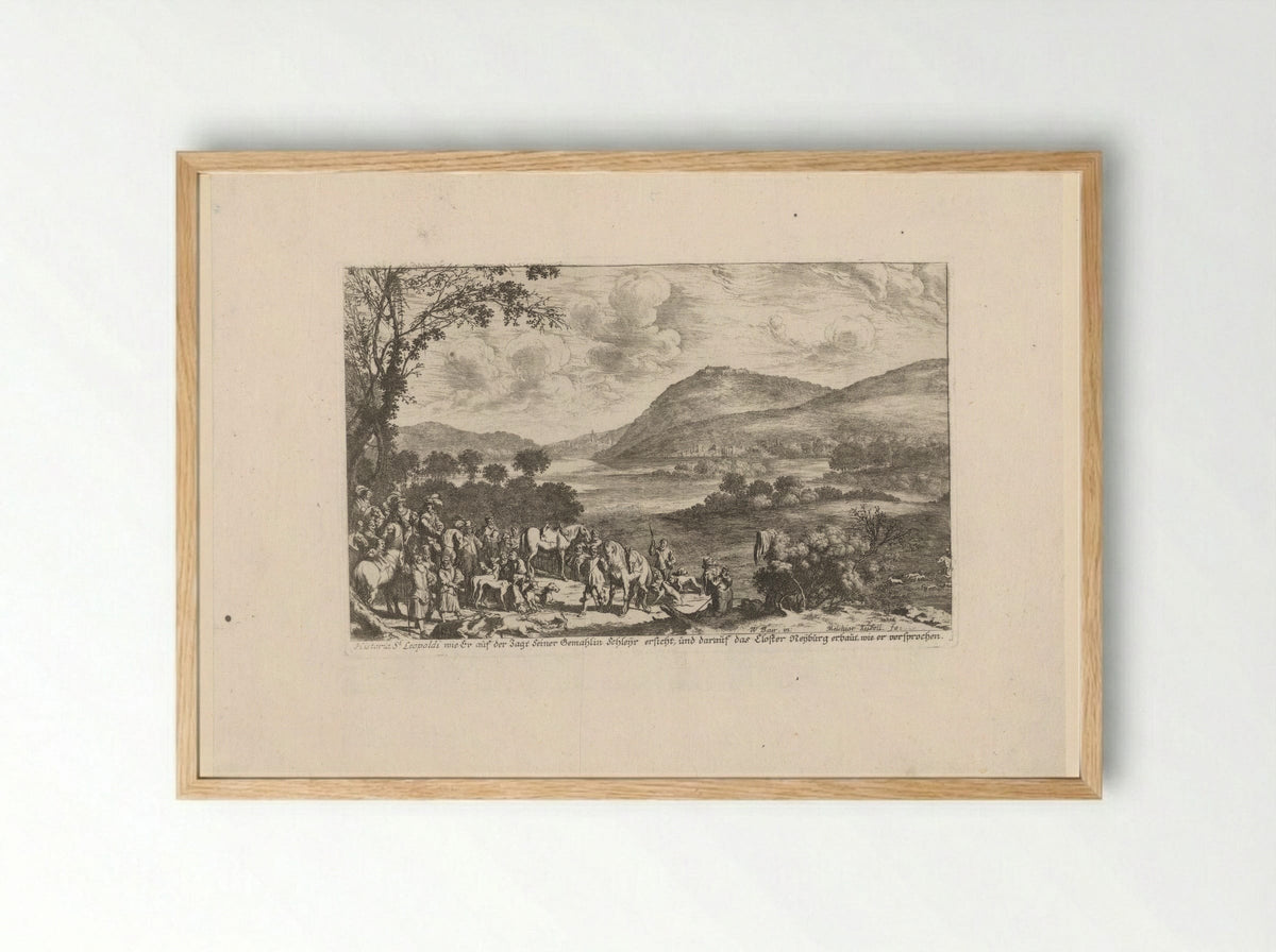 Landscape with Saint Leopold Vowing to Build a Monastery - Johann Ulrich Kraus - Framed Print Wood