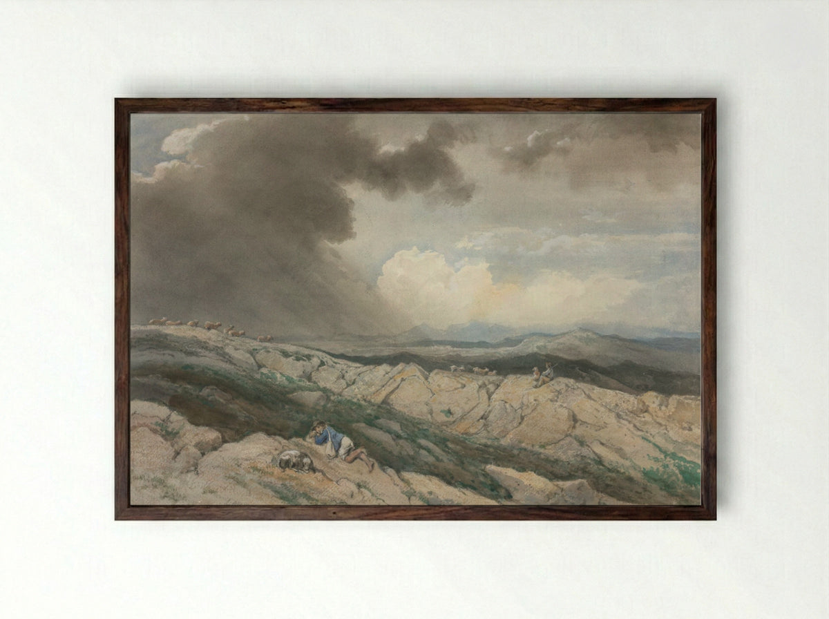 Landscape with Shepherds - Jules Joseph Augustin Laurens - Framed Print Dark Wood