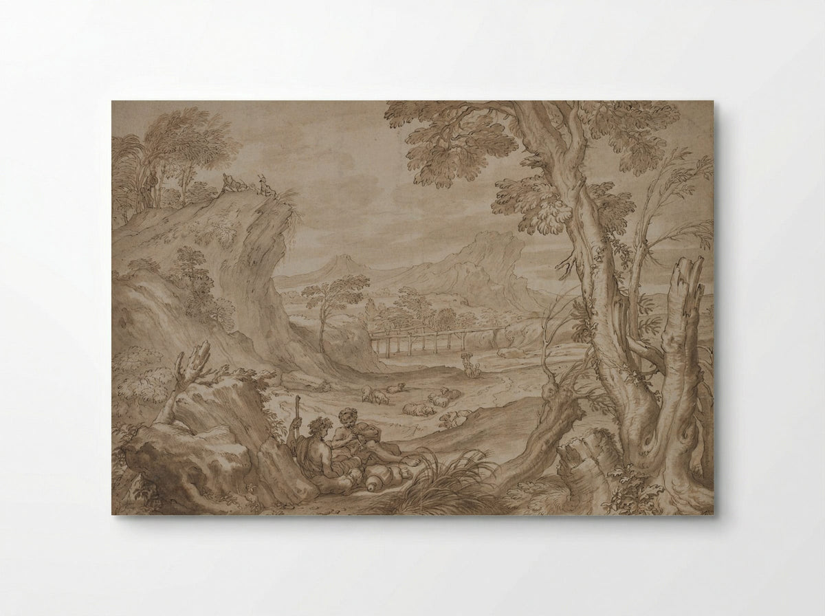 Landscape with Shepherds - Domenico Piola - Poster