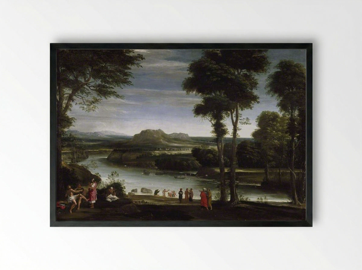 Landscape with St John baptising - Domenichino - Framed Print Black