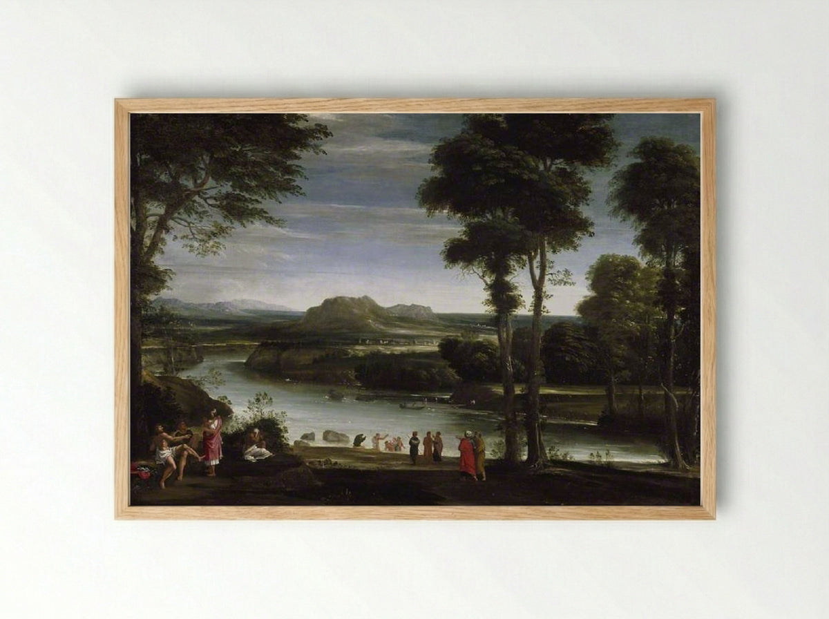 Landscape with St John baptising - Domenichino - Framed Print Wood