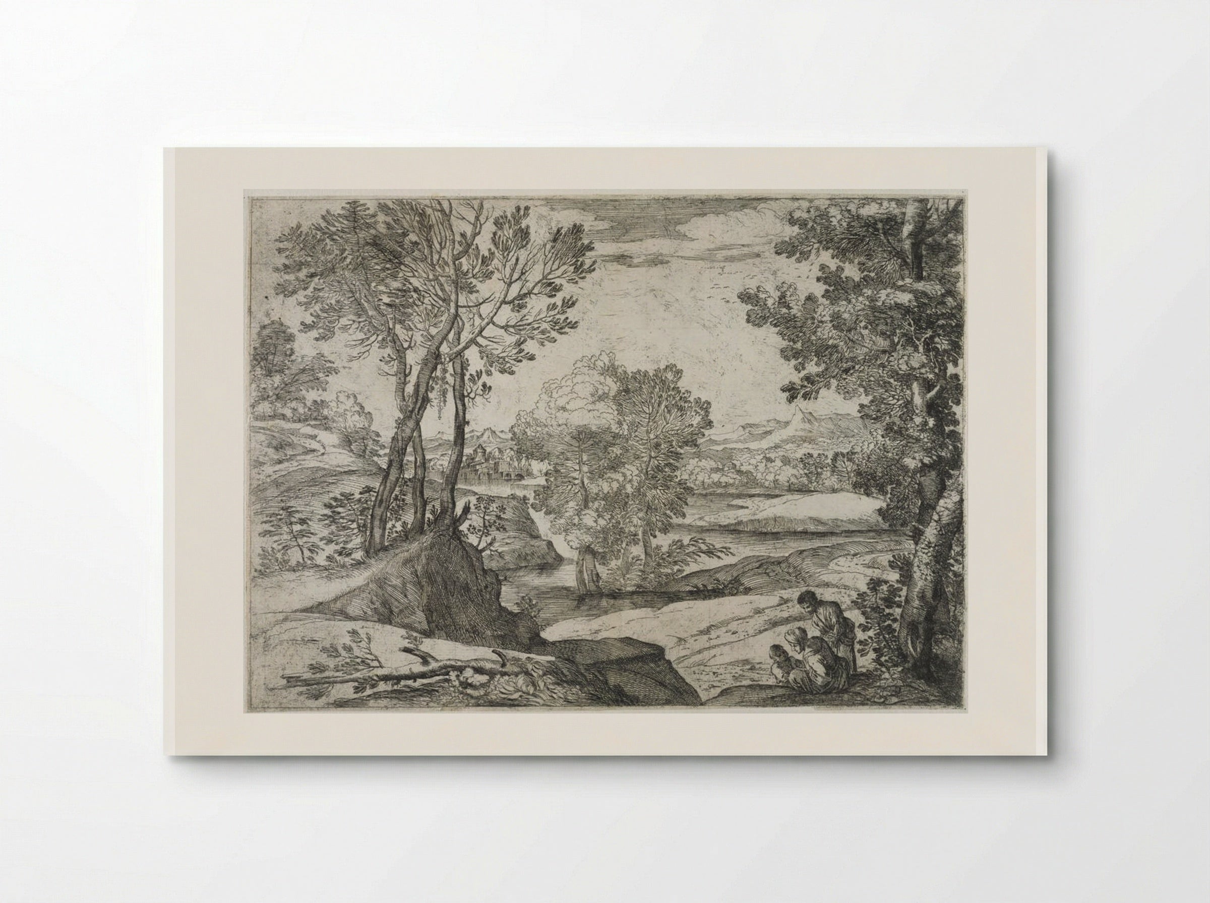 Landscape with Standing Man, Seated Woman, and Child - Giovanni Francesco Grimaldi - Poster