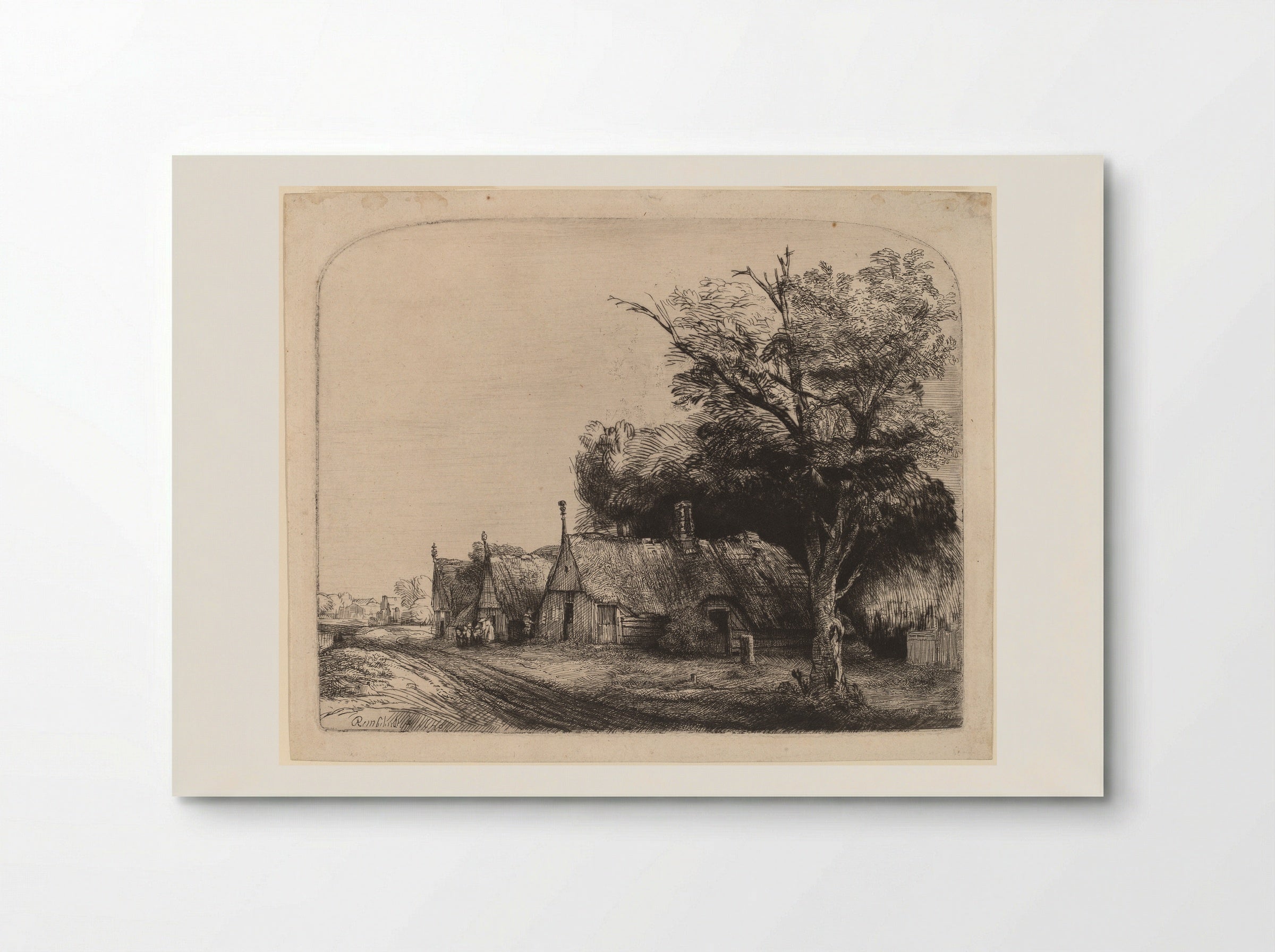 Landscape with Three Gabled Cottages beside a Road - Rembrandt Harmensz. van Rijn - Poster