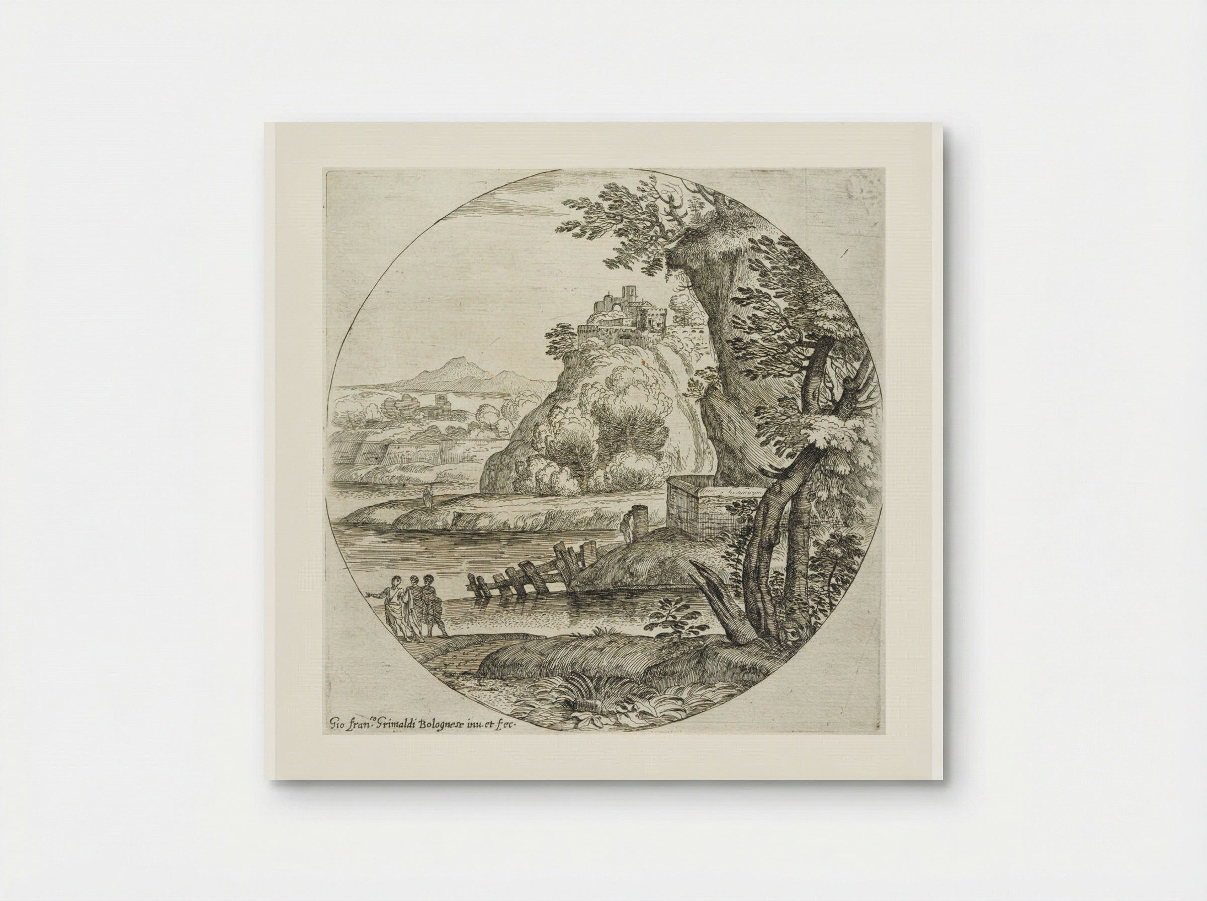 Landscape with Three Men Conversing - Giovanni Francesco Grimaldi - Poster