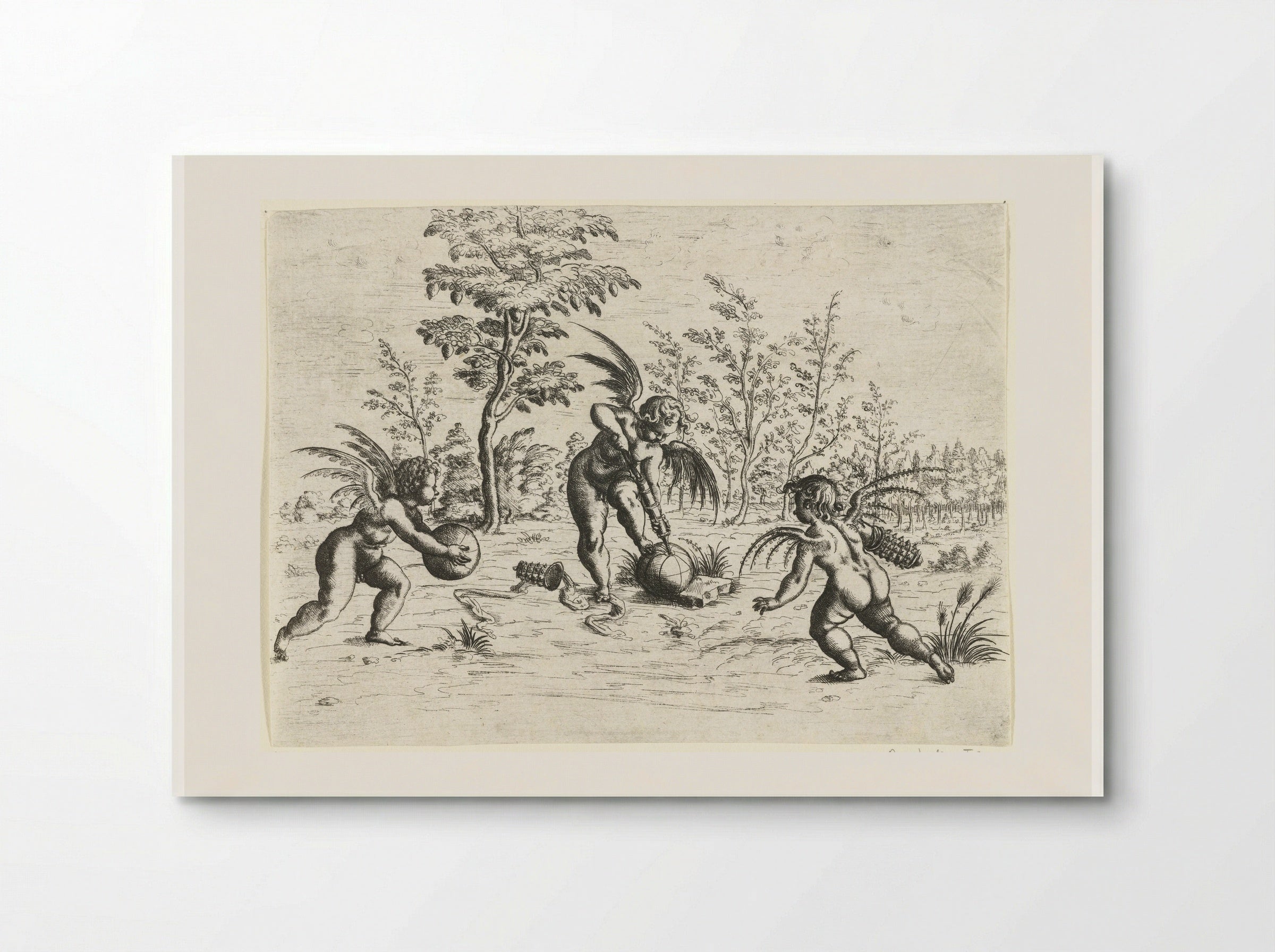 Landscape with Three Putti Playing Ball - Christoph Jamnitzer - Poster