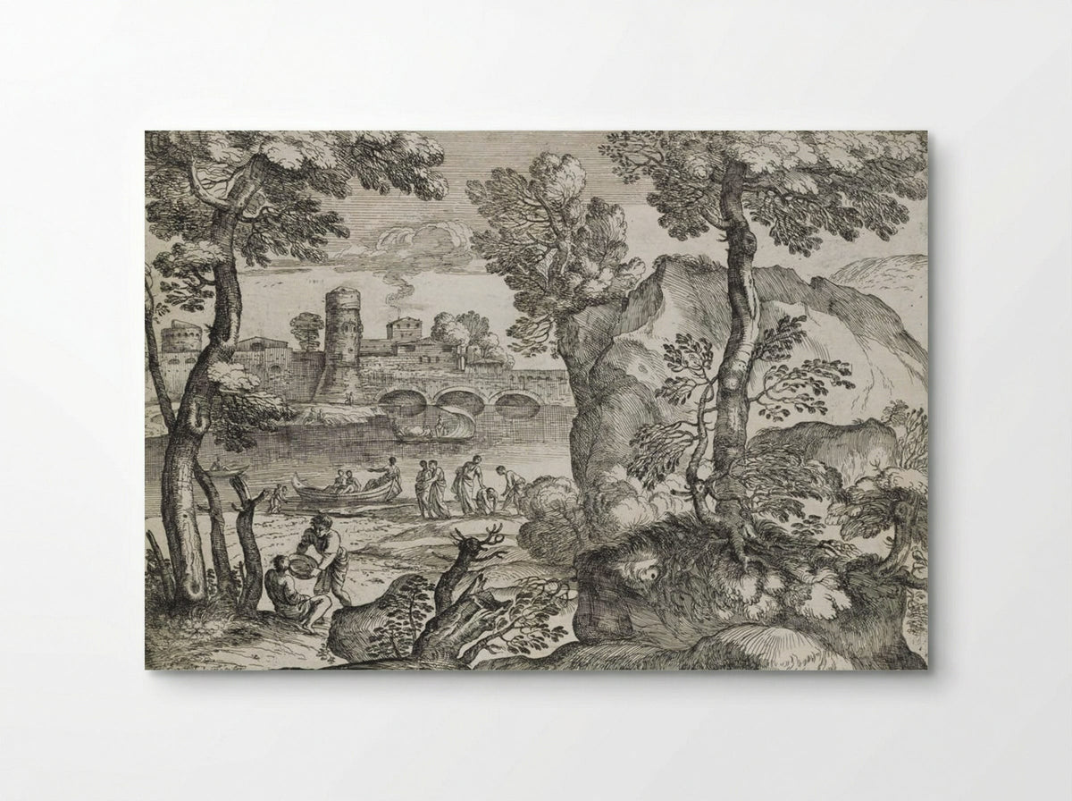 Landscape with Three Small Boats on a River - Giovanni Francesco Grimaldi - Poster