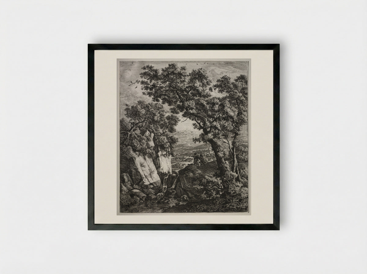 Landscape with Tobias and the Angel - Anthonie Waterloo - Framed Print Black