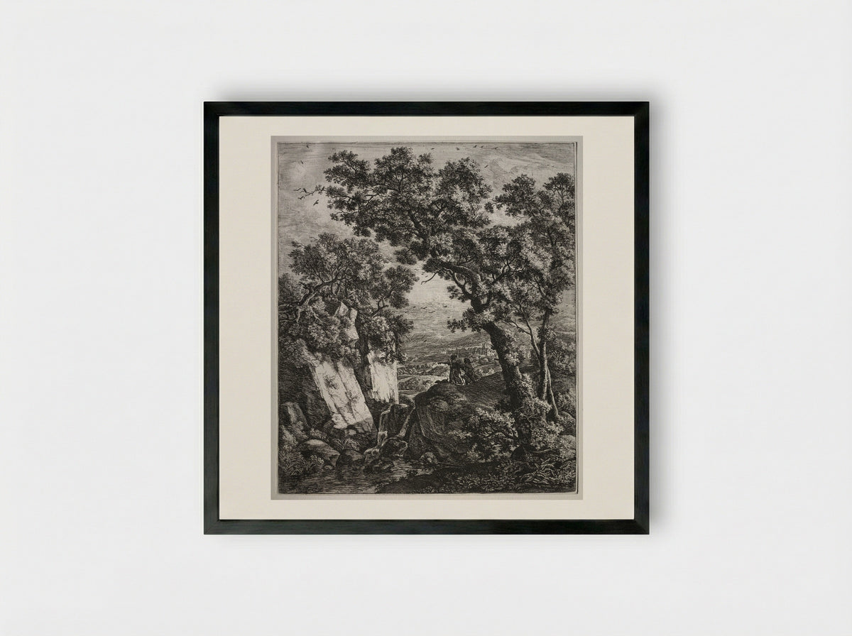 Landscape with Tobias and the Angel - Anthonie Waterloo - Framed Print Black