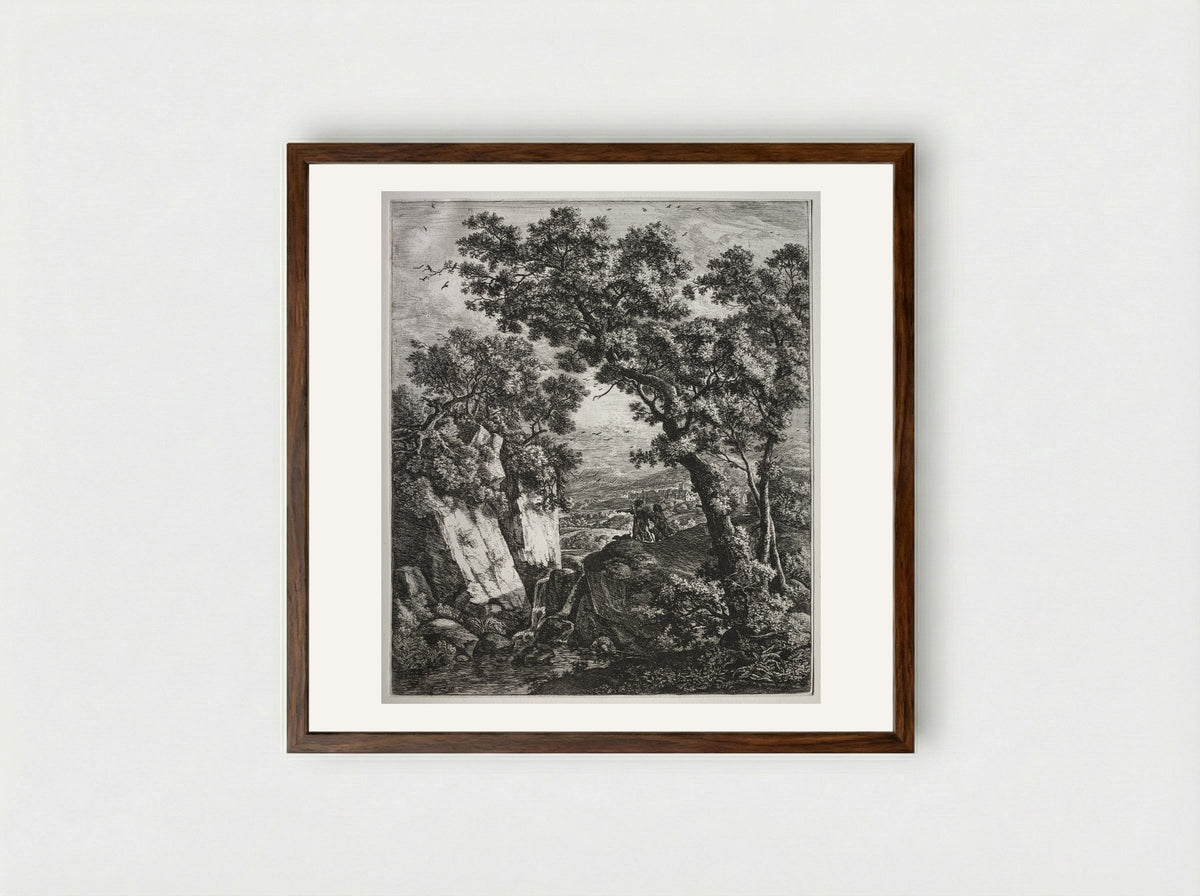 Landscape with Tobias and the Angel - Anthonie Waterloo - Framed Print Dark Wood