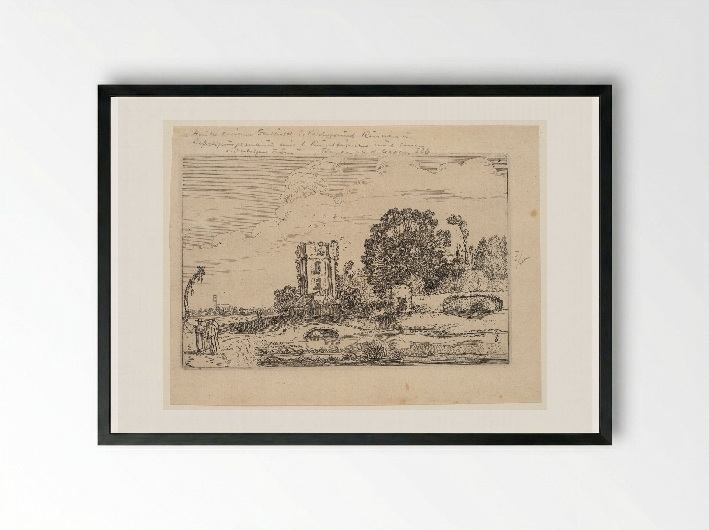Landscape with Tower of 'Het Huis te Kleef' - Jan van de Velde II - Framed Print Black
