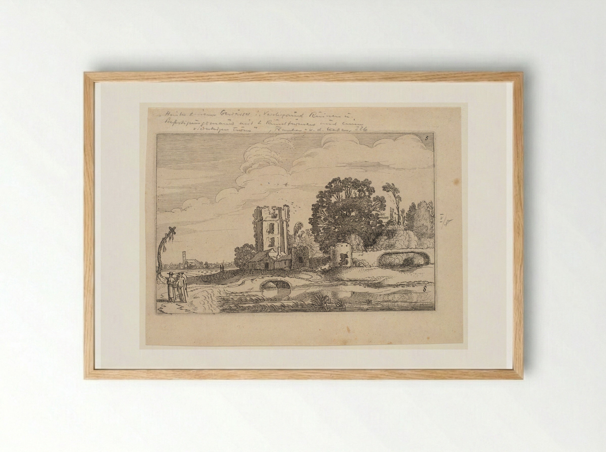 Landscape with Tower of 'Het Huis te Kleef' - Jan van de Velde II - Framed Print Wood