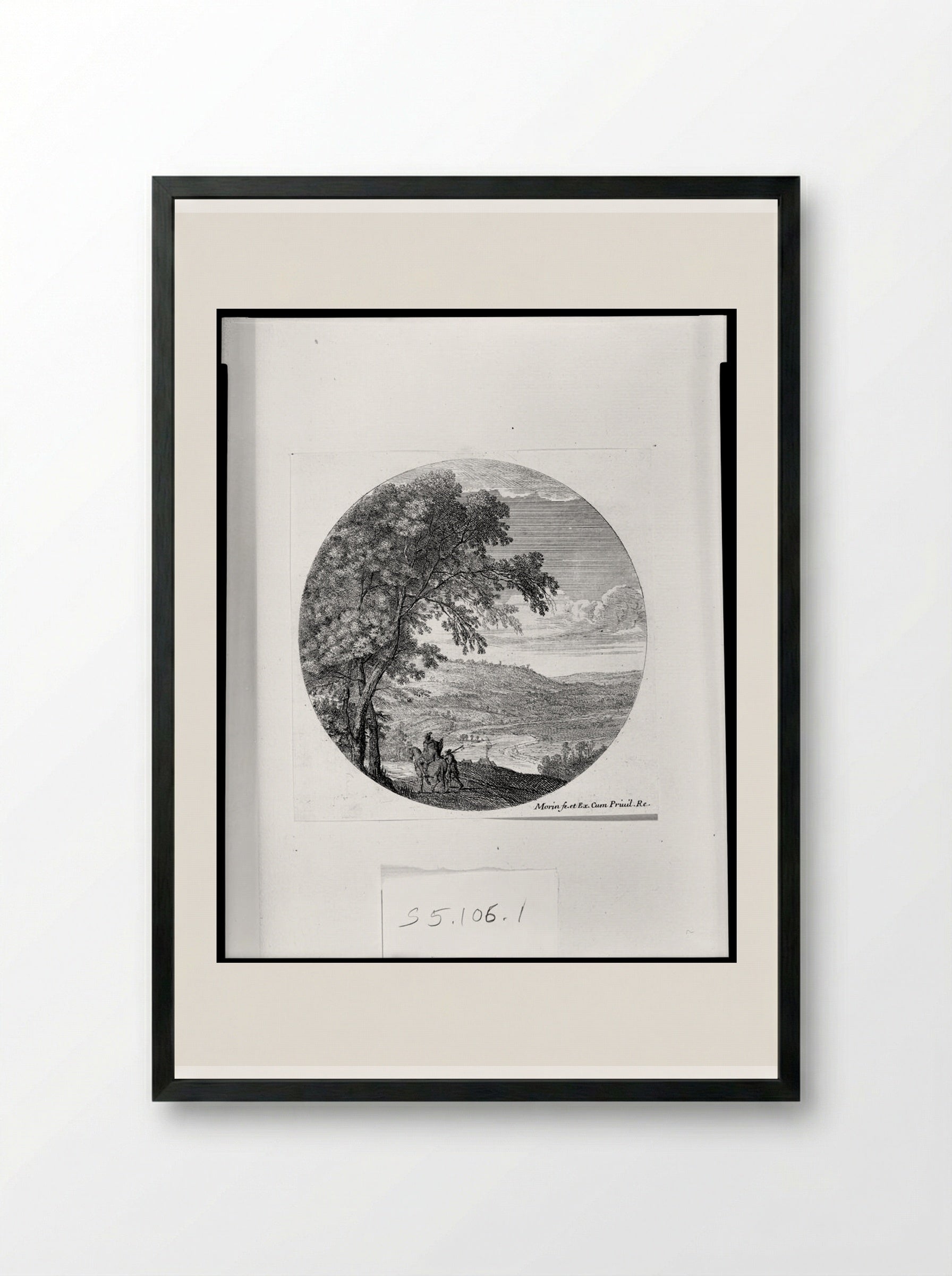 Landscape with Travelers, a River in the Distance - Jean Morin - Framed Print Black
