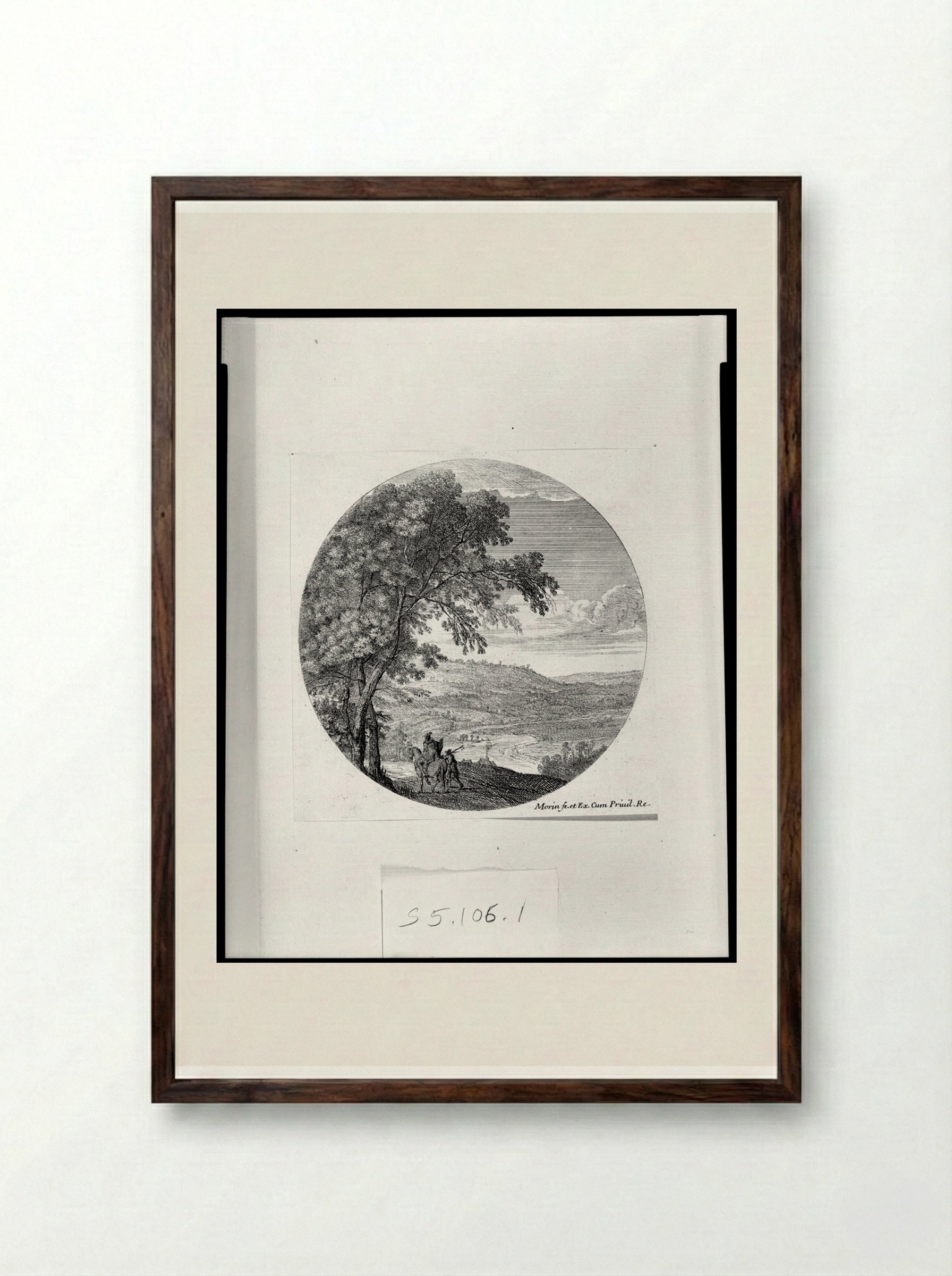 Landscape with Travelers, a River in the Distance - Jean Morin - Framed Print Dark Wood