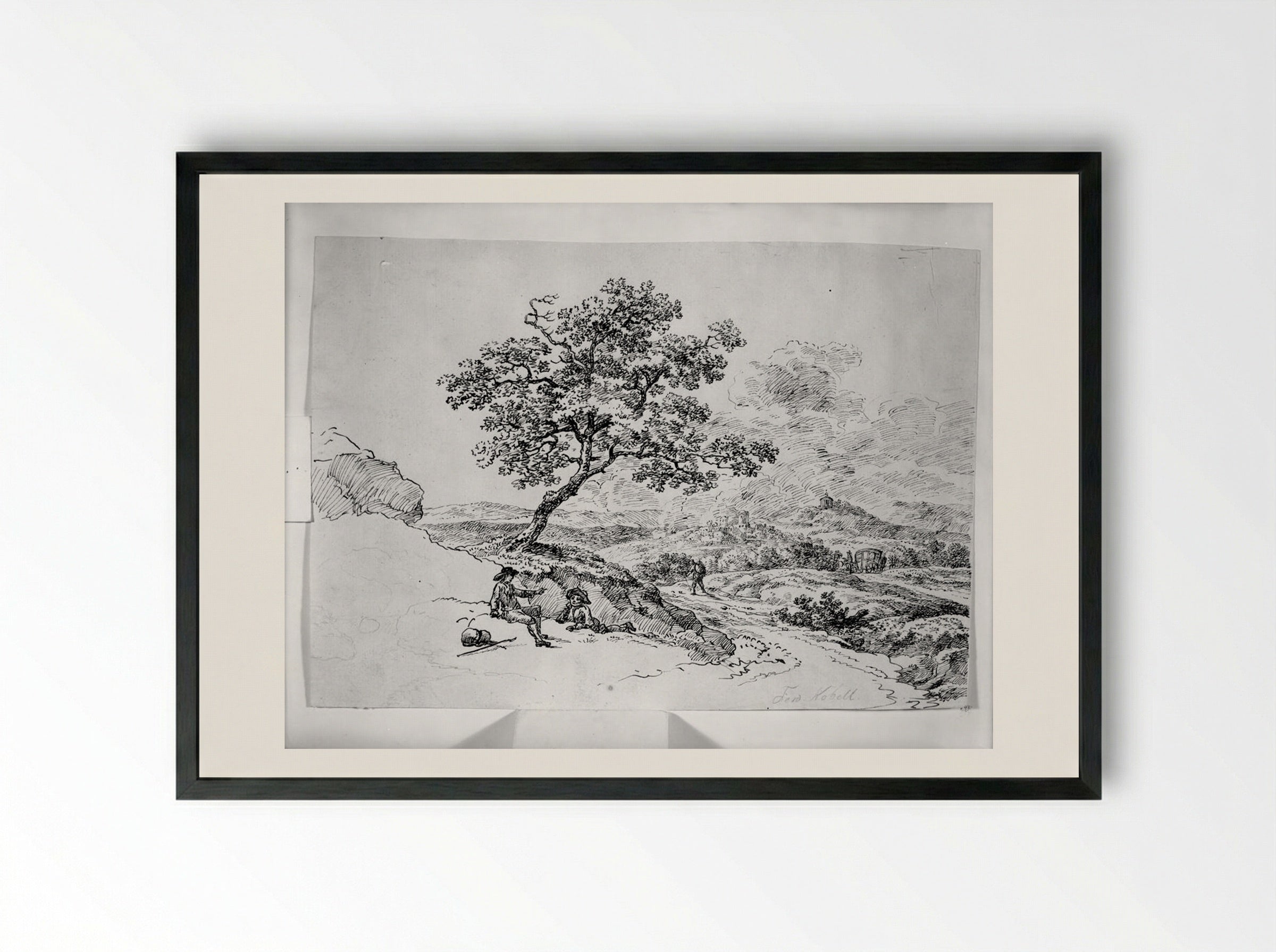 Landscape with Travellers - Ferdinand Kobell - Framed Print Black