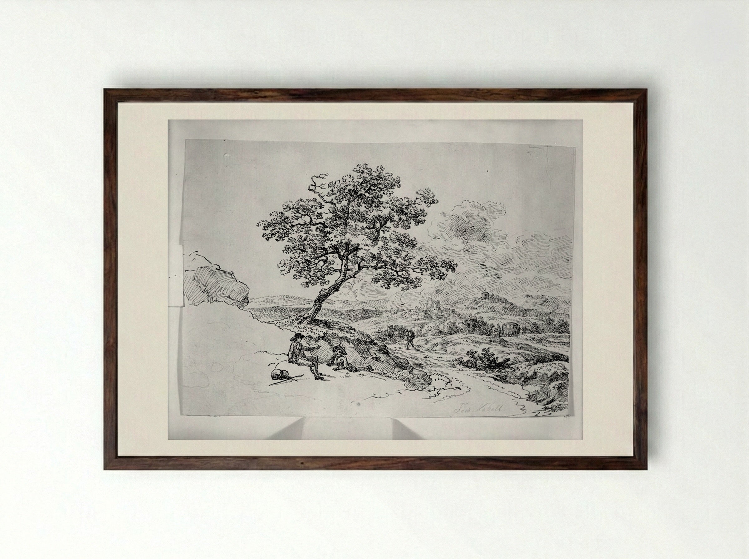 Landscape with Travellers - Ferdinand Kobell - Framed Print Dark Wood