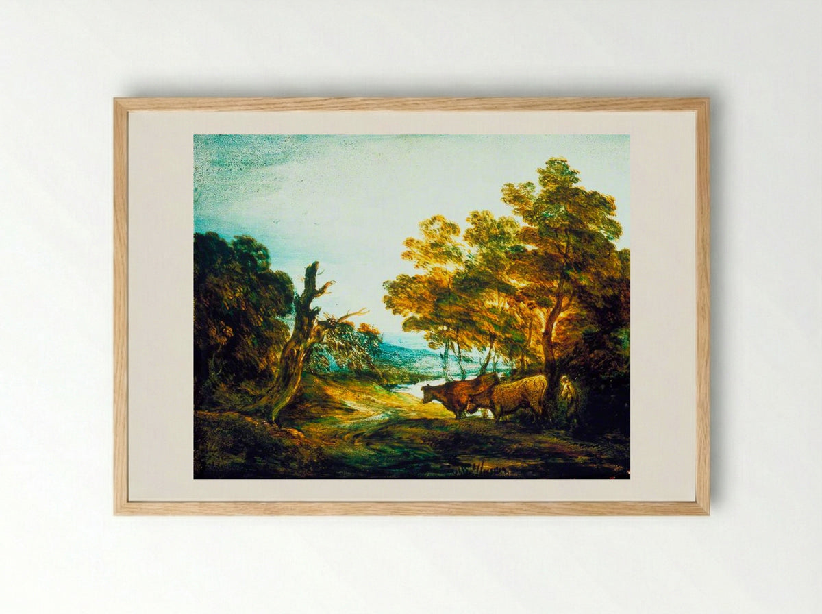 Landscape with Two Cows - Thomas Gainsborough - Framed Print Wood
