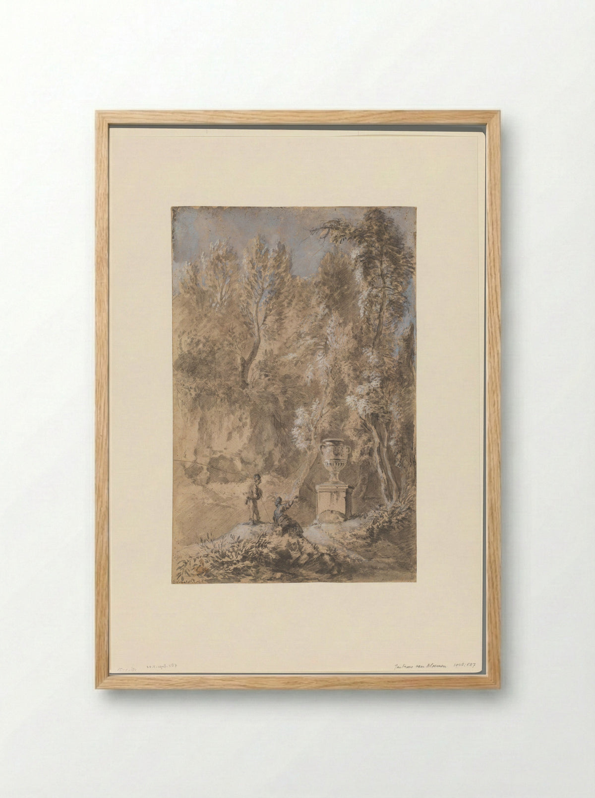 Landscape with Two Figures by a Monumental Vase - Jan Frans van Bloemen - Framed Print Wood