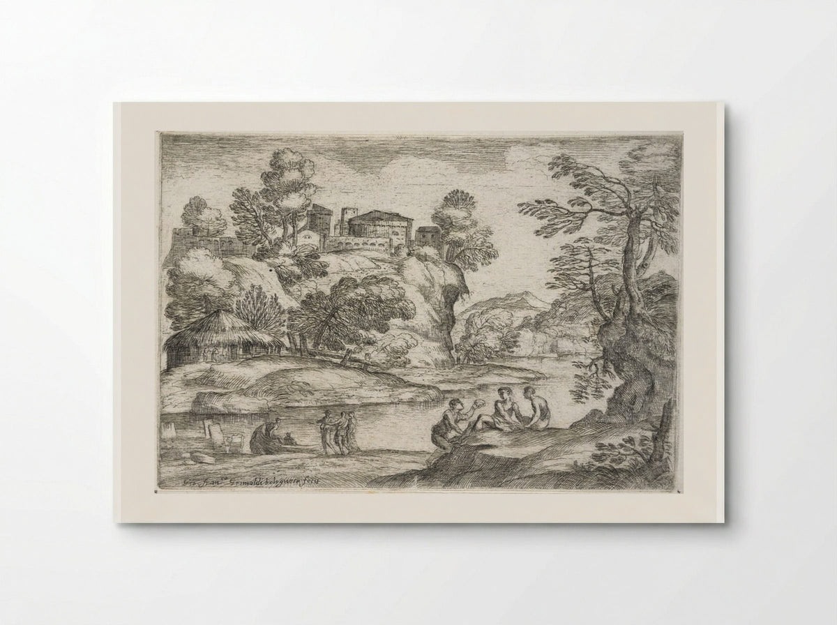Landscape with Two Men Seated on a Hillock - Giovanni Francesco Grimaldi - Poster