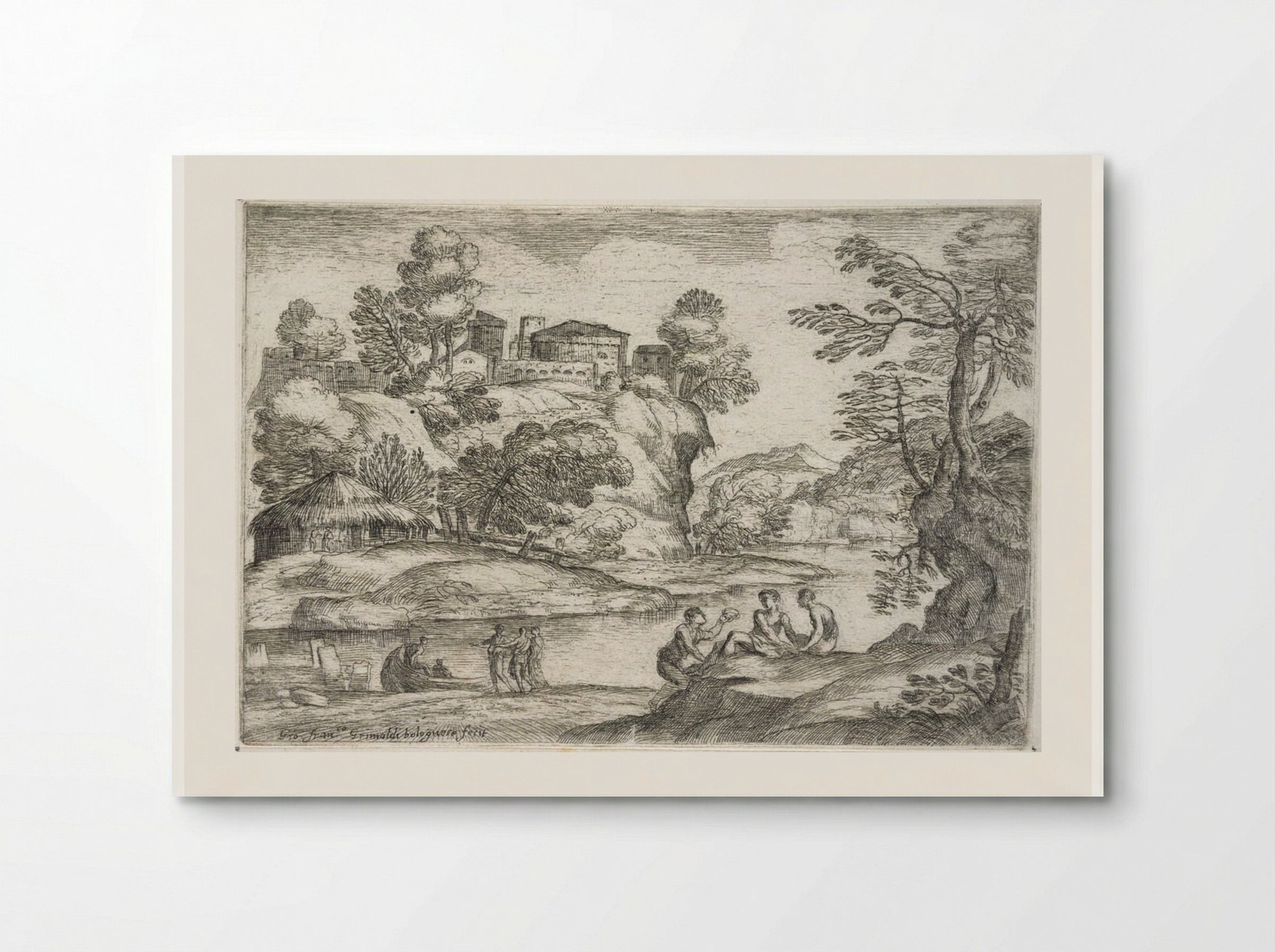 Landscape with Two Men Seated on a Hillock - Giovanni Francesco Grimaldi - Poster