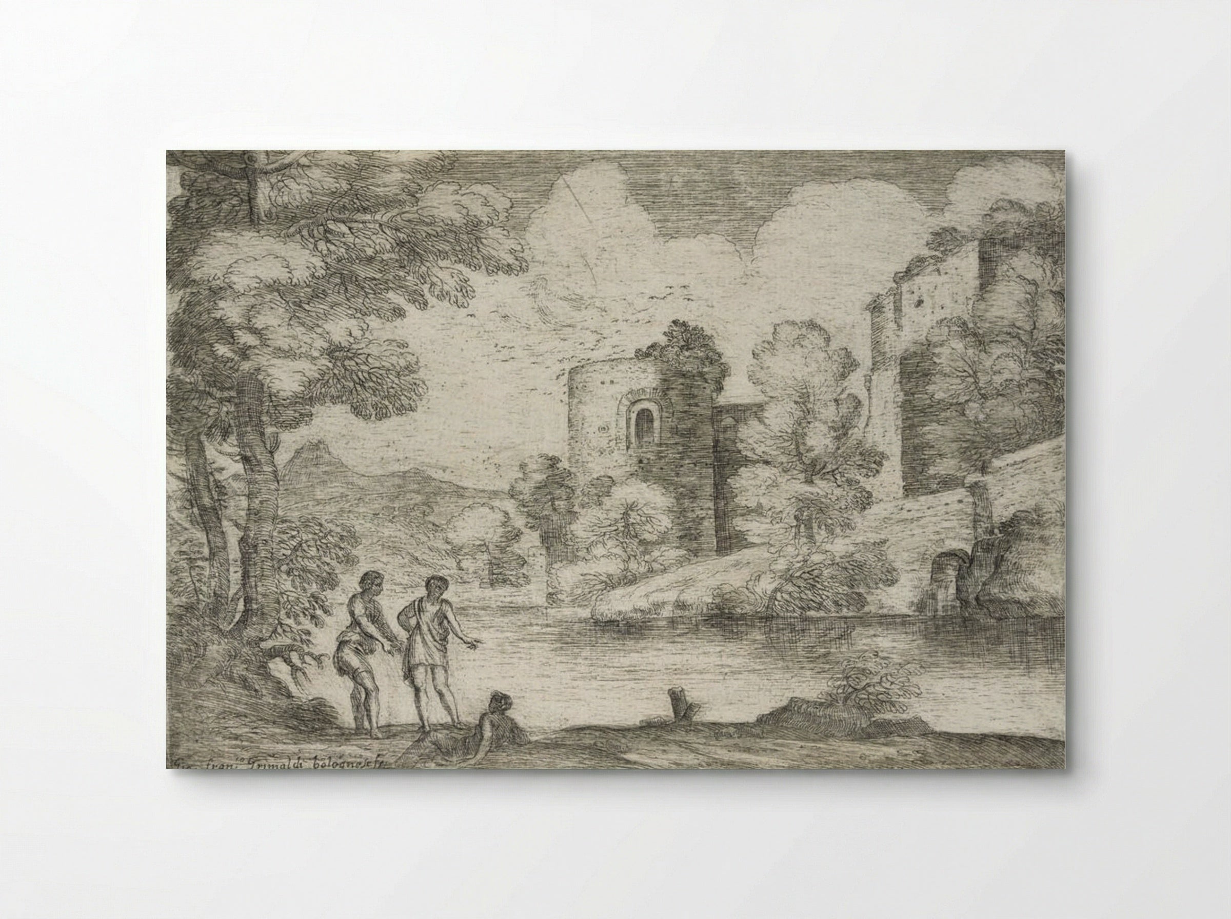 Landscape with Two Men Standing near a Seated Man - Giovanni Francesco Grimaldi - Poster