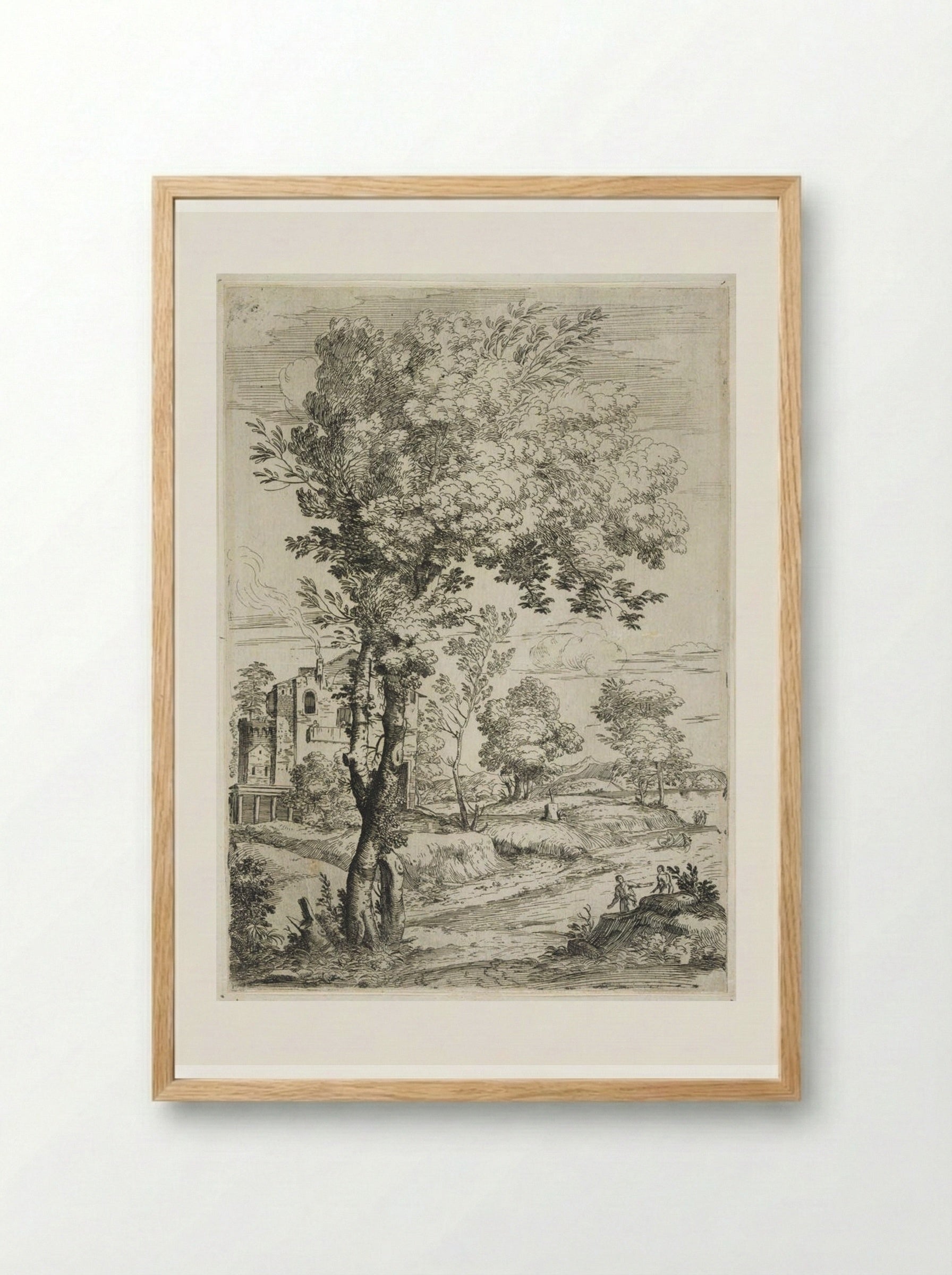 Landscape with Two Men on a Hillock - Giovanni Francesco Grimaldi - Framed Print Wood
