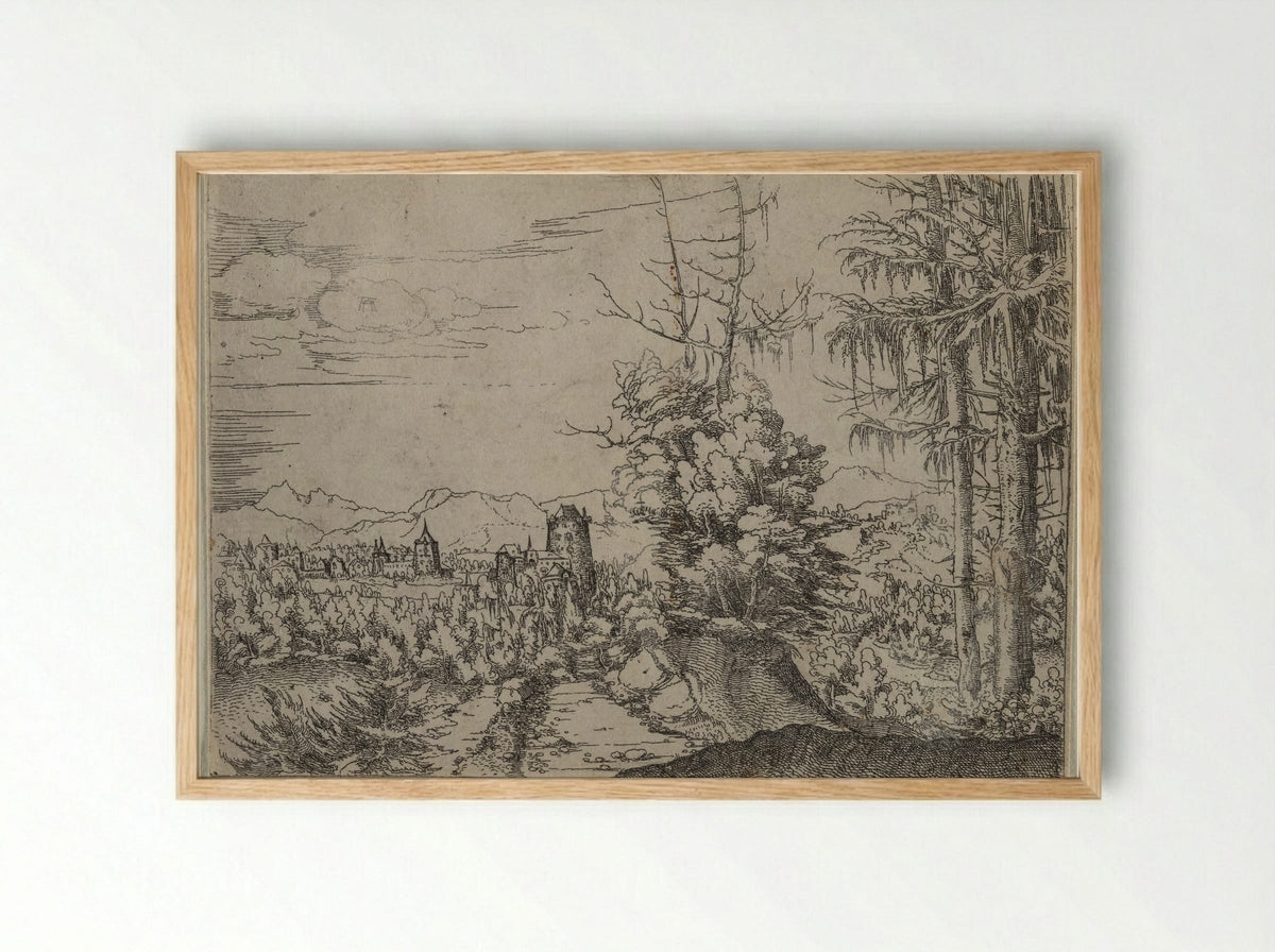 Landscape with Two Pines - Albrecht Altdorfer - Framed Print Wood
