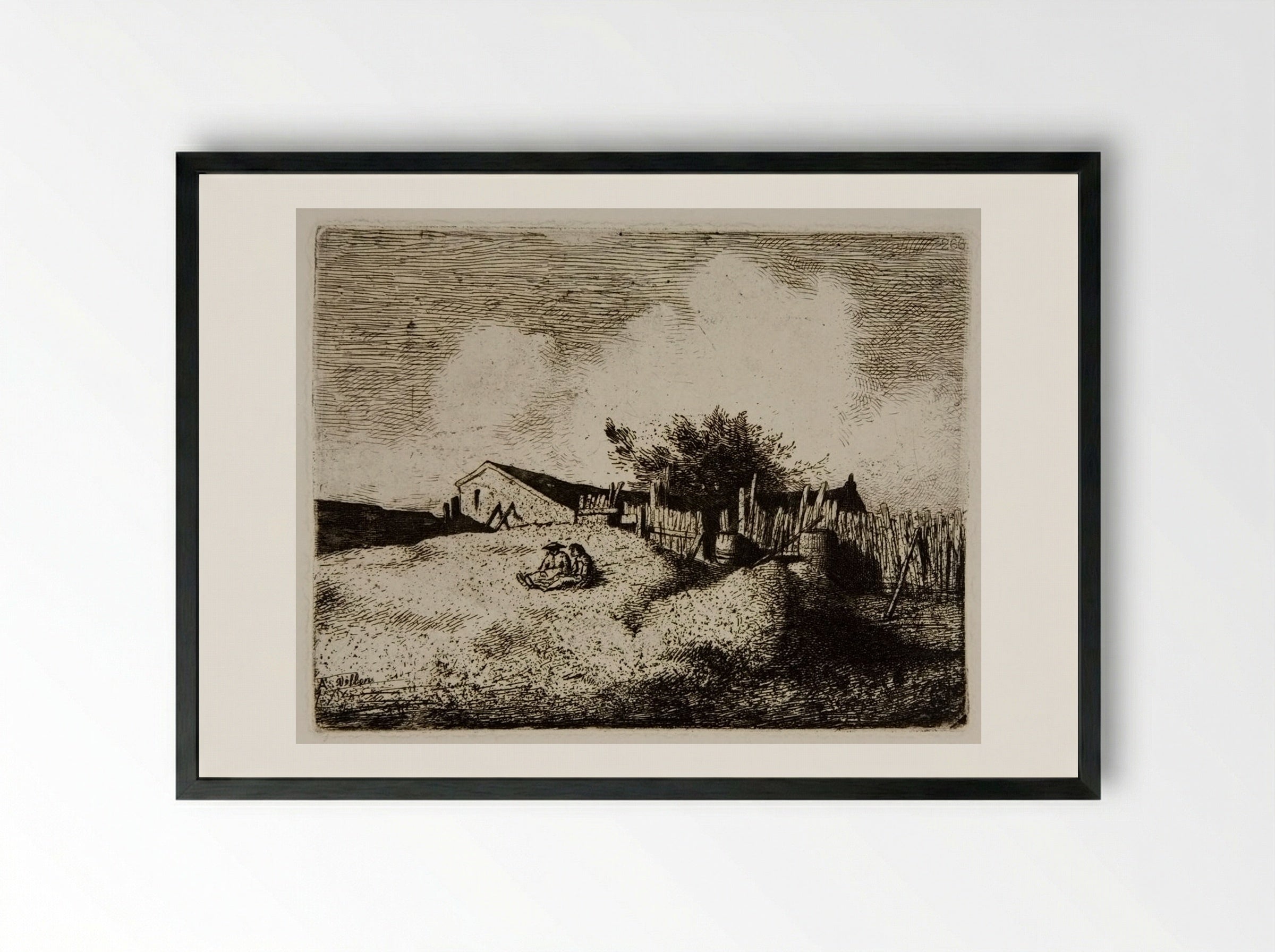 Landscape with Two Seated Figures - Antoine Vollon - Framed Print Black