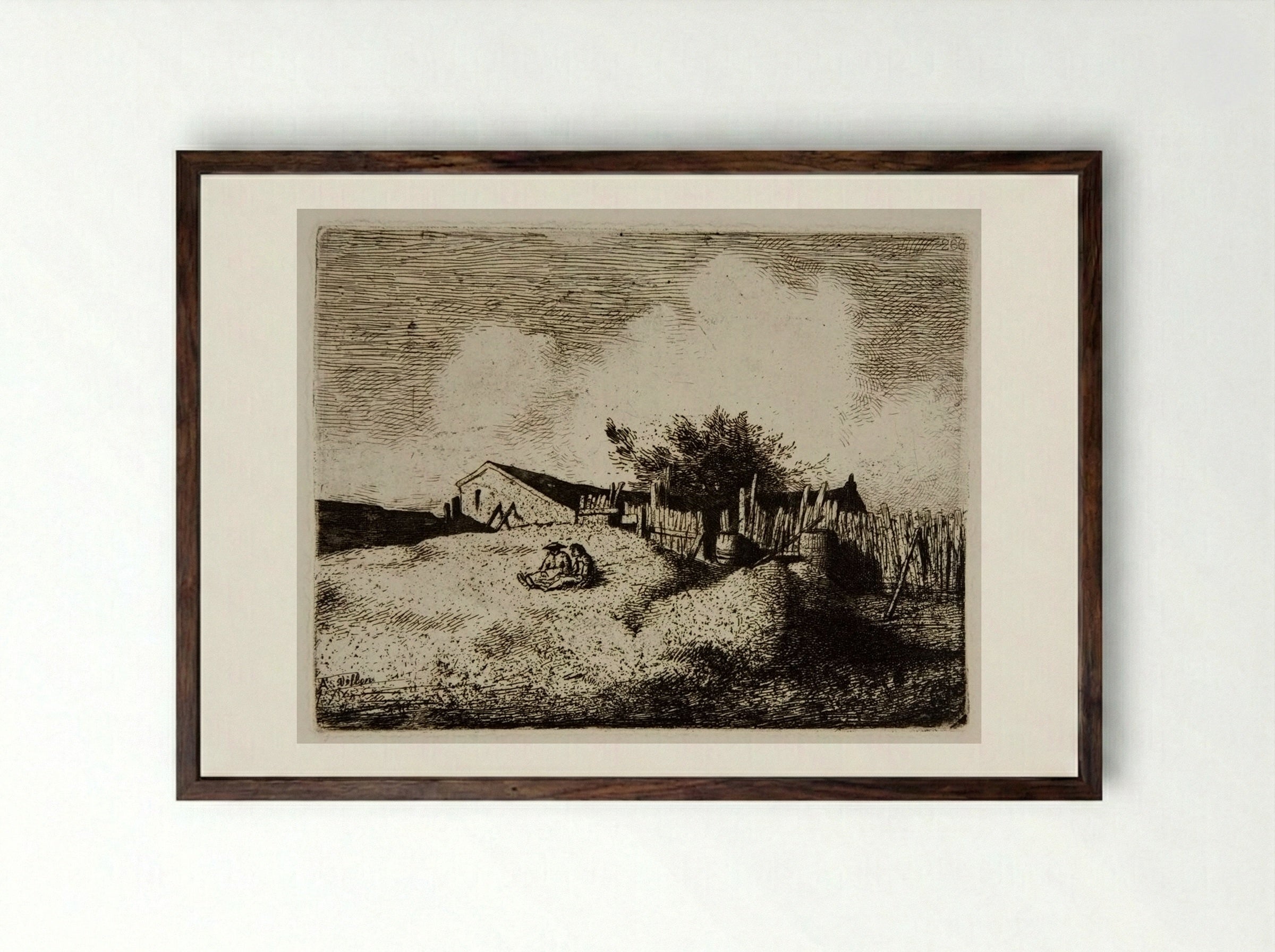 Landscape with Two Seated Figures - Antoine Vollon - Framed Print Dark Wood