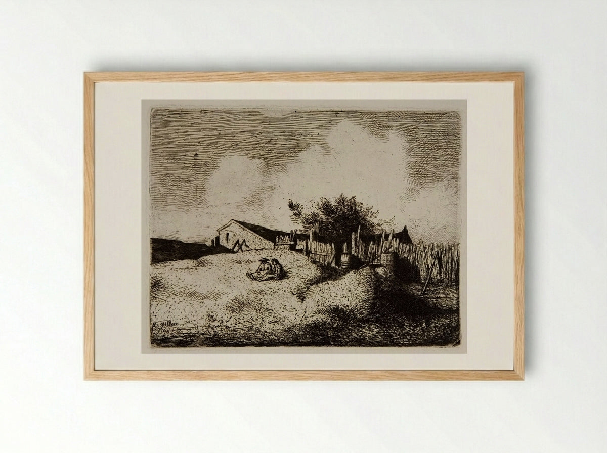 Landscape with Two Seated Figures - Antoine Vollon - Framed Print Wood