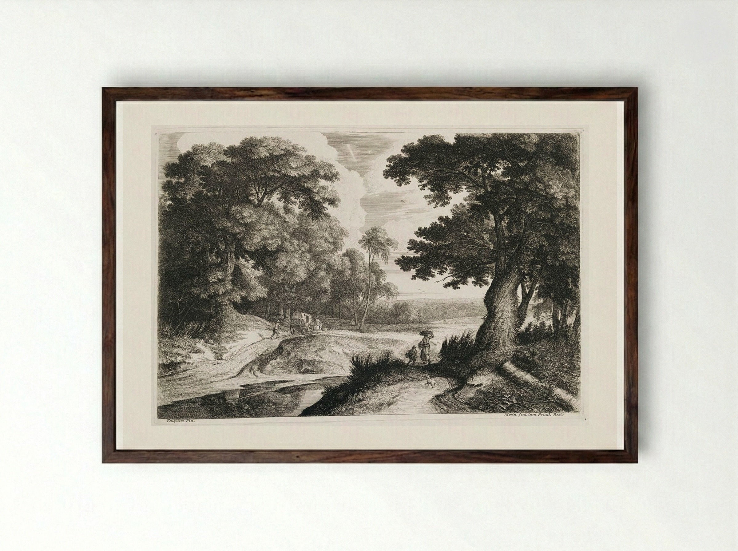 Landscape with Wagon and Travellers - Jean Morin - Framed Print Dark Wood