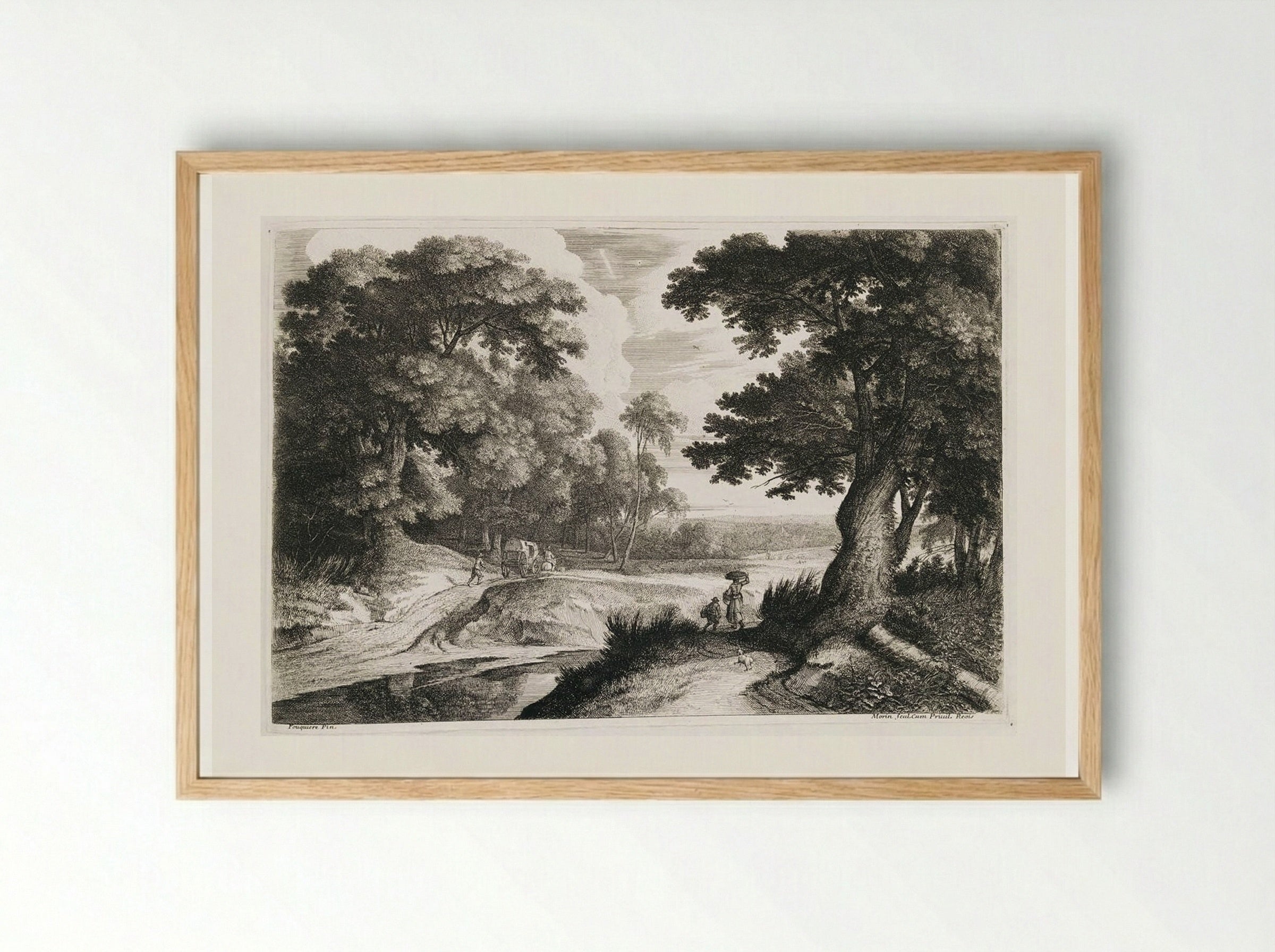 Landscape with Wagon and Travellers - Jean Morin - Framed Print Wood