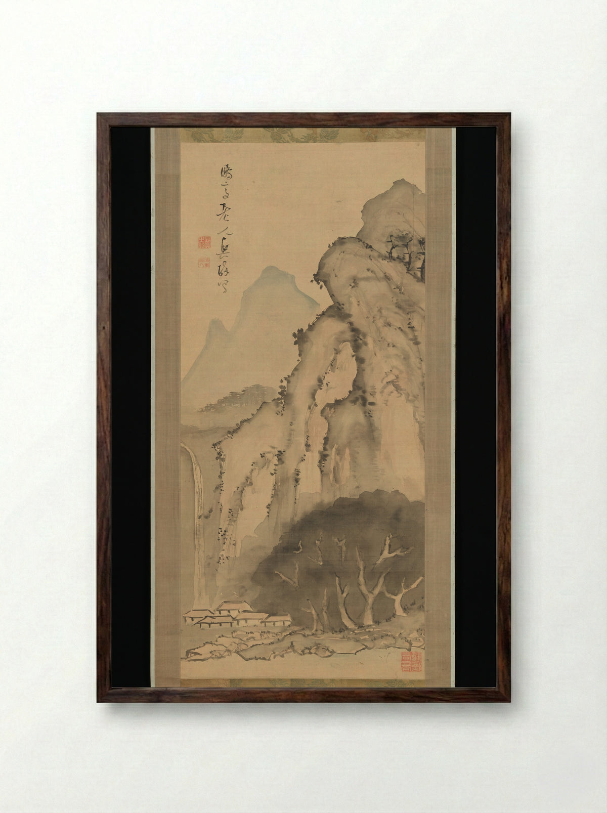 Landscape with Waterfall - Kameda Bōsai - Framed Print Dark Wood