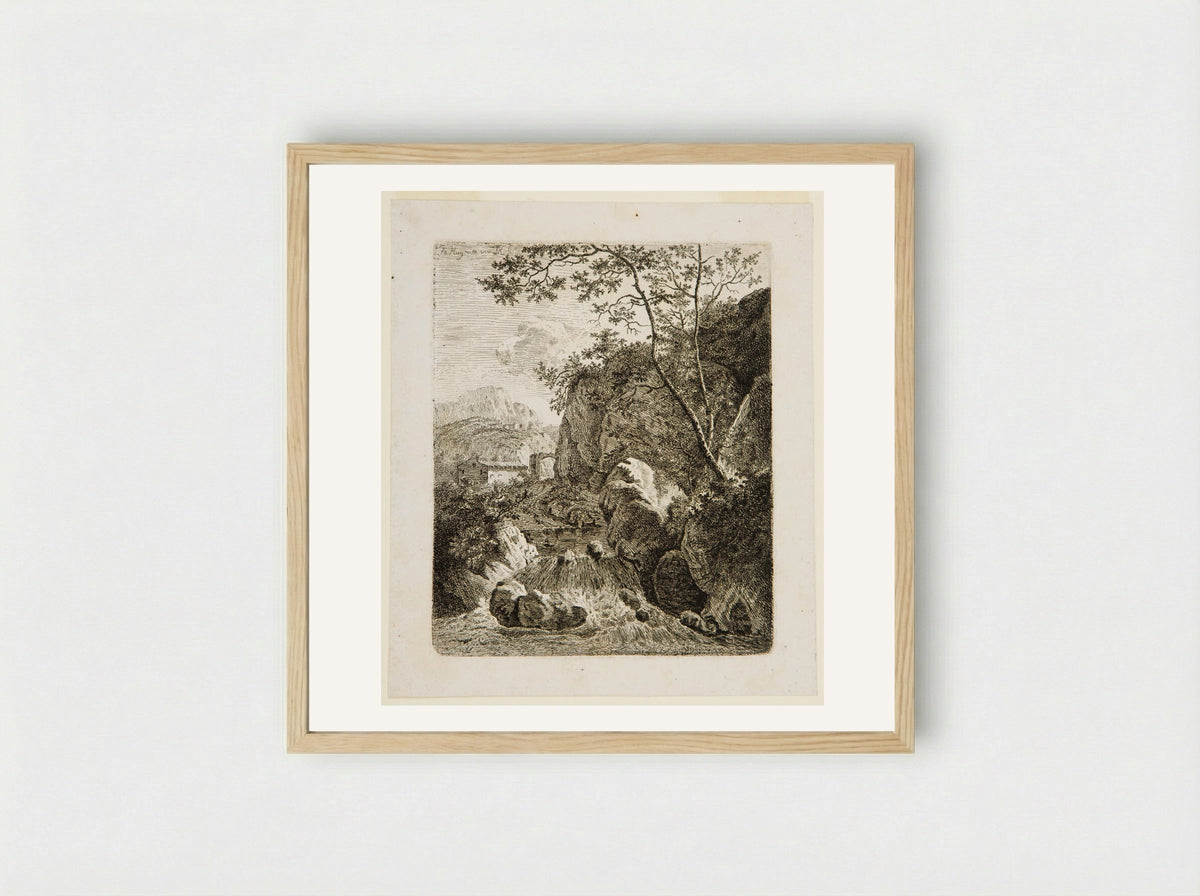Landscape with Waterfall - Ferdinand Kobell - Framed Print Wood