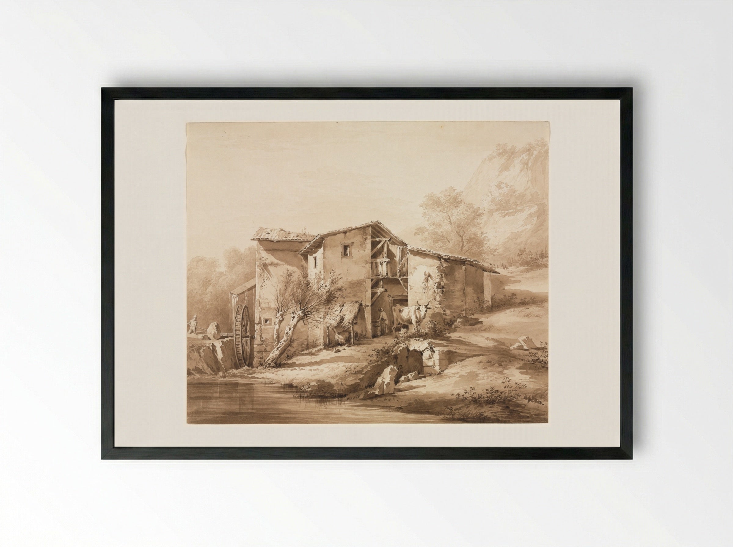 Landscape with Watermill - Jean Jacques de Boissieu - Framed Print Black