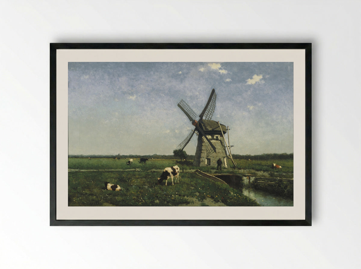 Landscape with Windmill near Schiedam - Johan Hendrik Weissenbruch - Framed Print Black