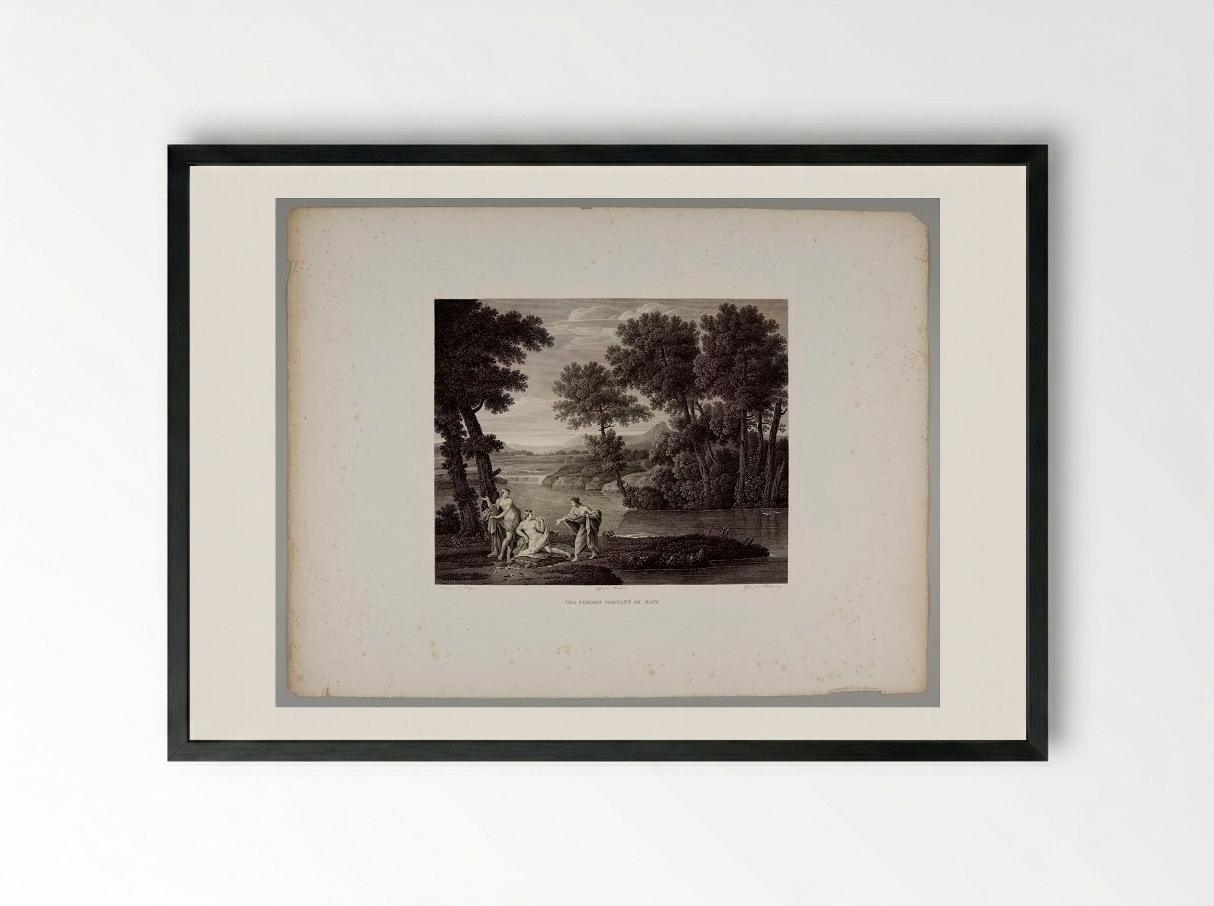 Landscape with Women Leaving Their Bath - Christian Haldenwang - Framed Print Black