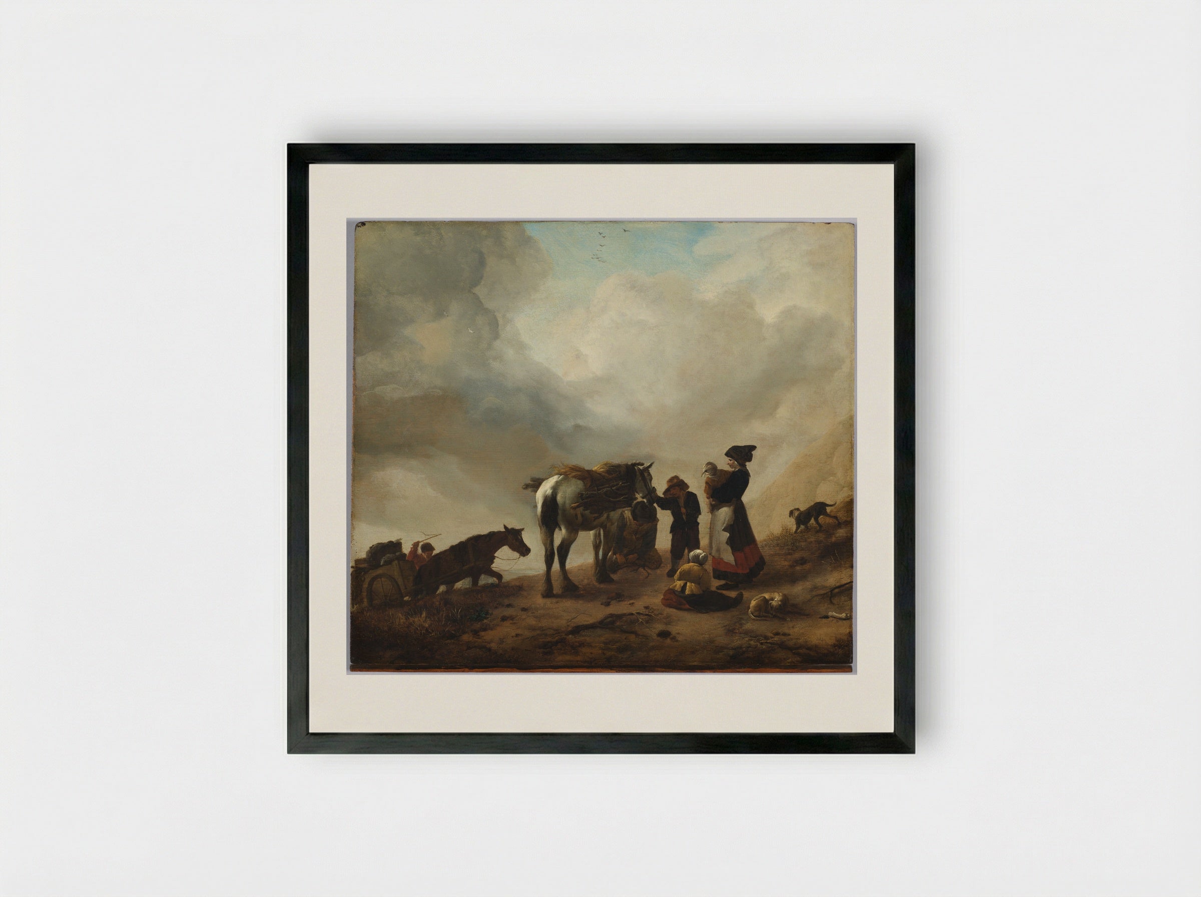 Landscape with Wood Gatherers - Philips Wouwerman - Framed Print Black