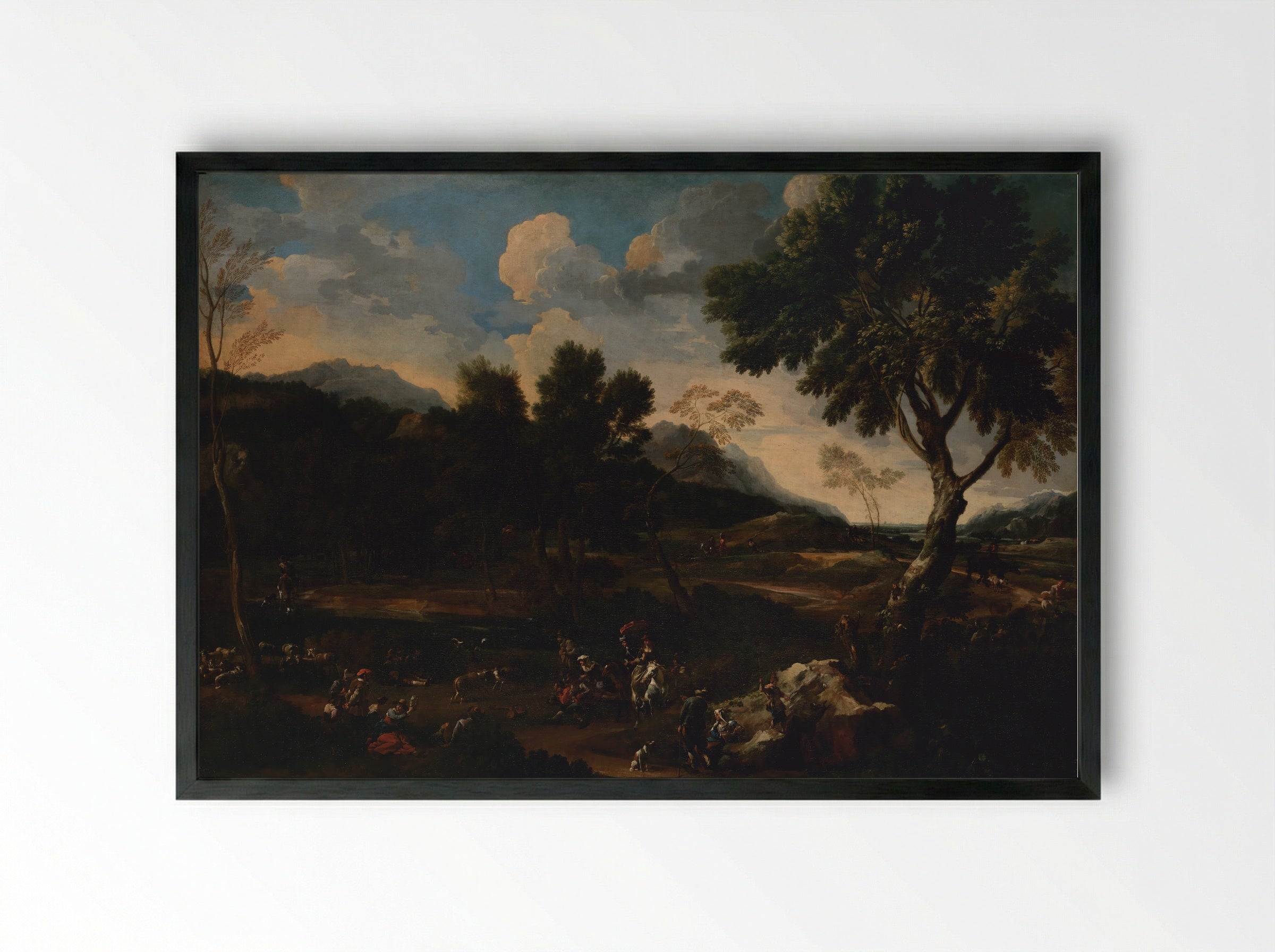 Landscape with a Battle between Two Rams - Jan Miel - Framed Print Black