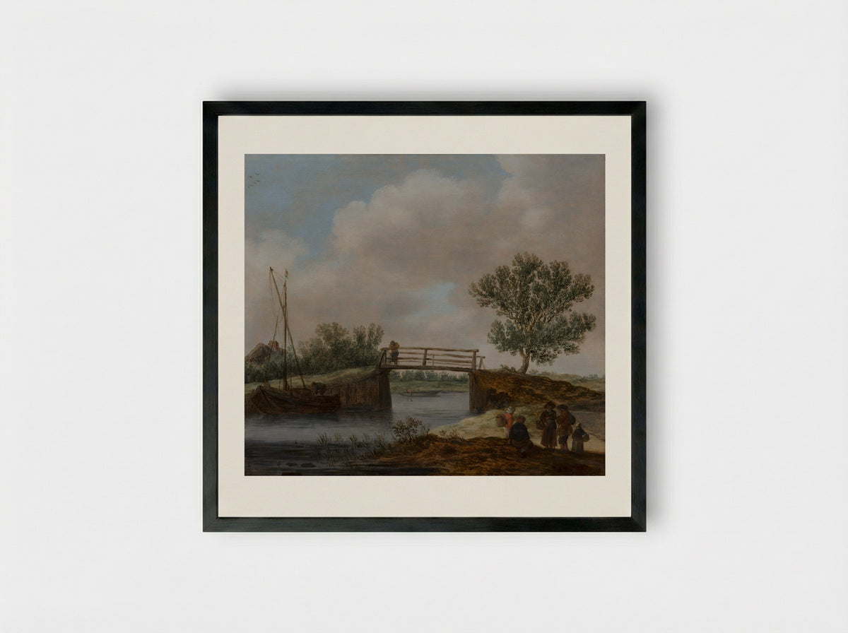 Landscape with a Bridge - Jan van Goyen - Framed Print Black