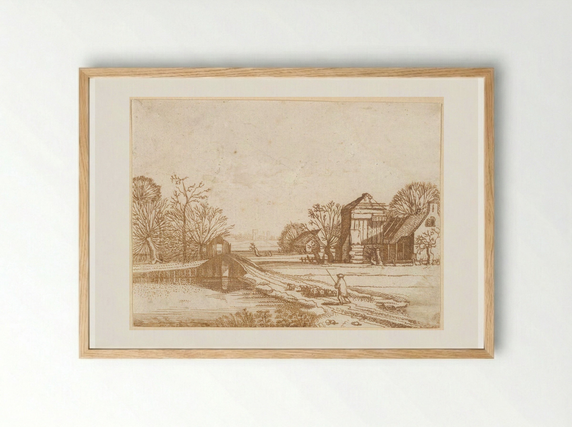 Landscape with a Bridge - Jan van de Velde II - Framed Print Wood