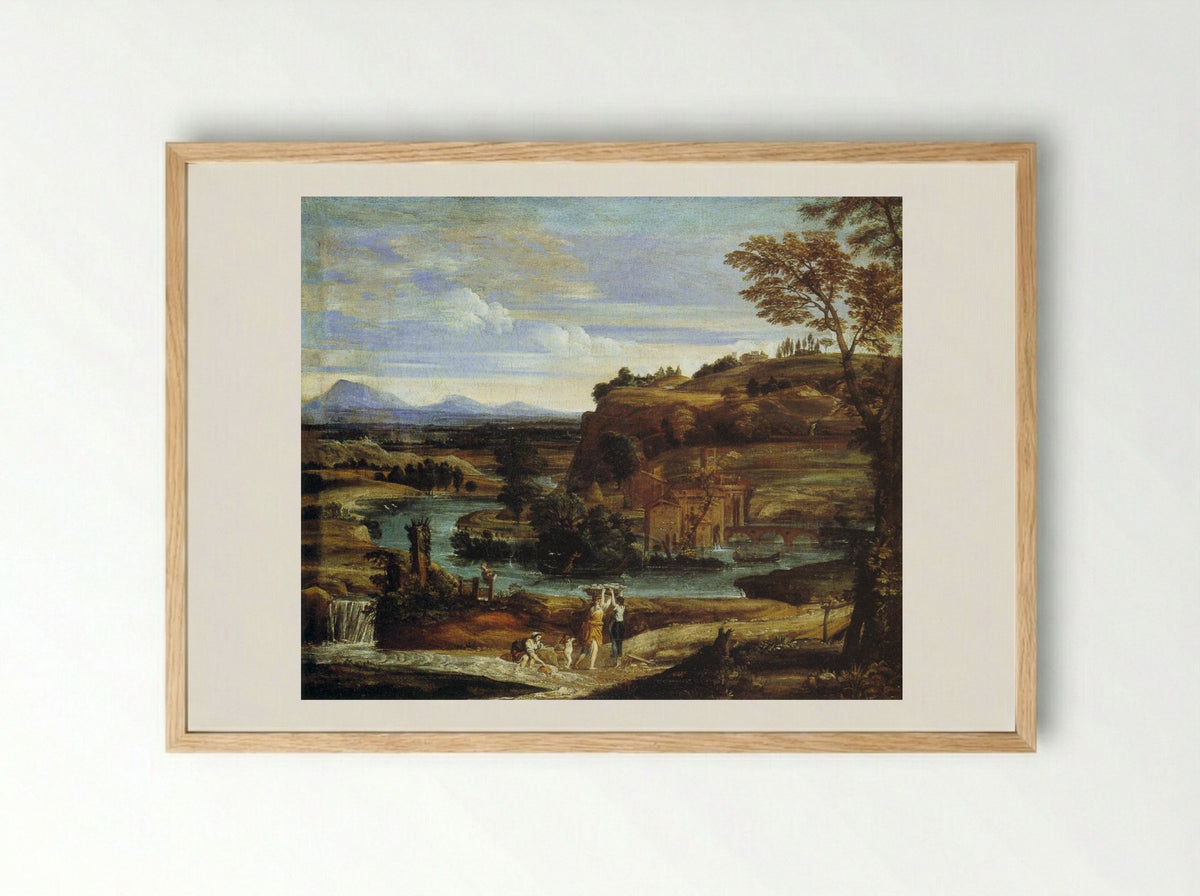 Landscape with a Child Overturning Wine - Domenichino - Framed Print Wood
