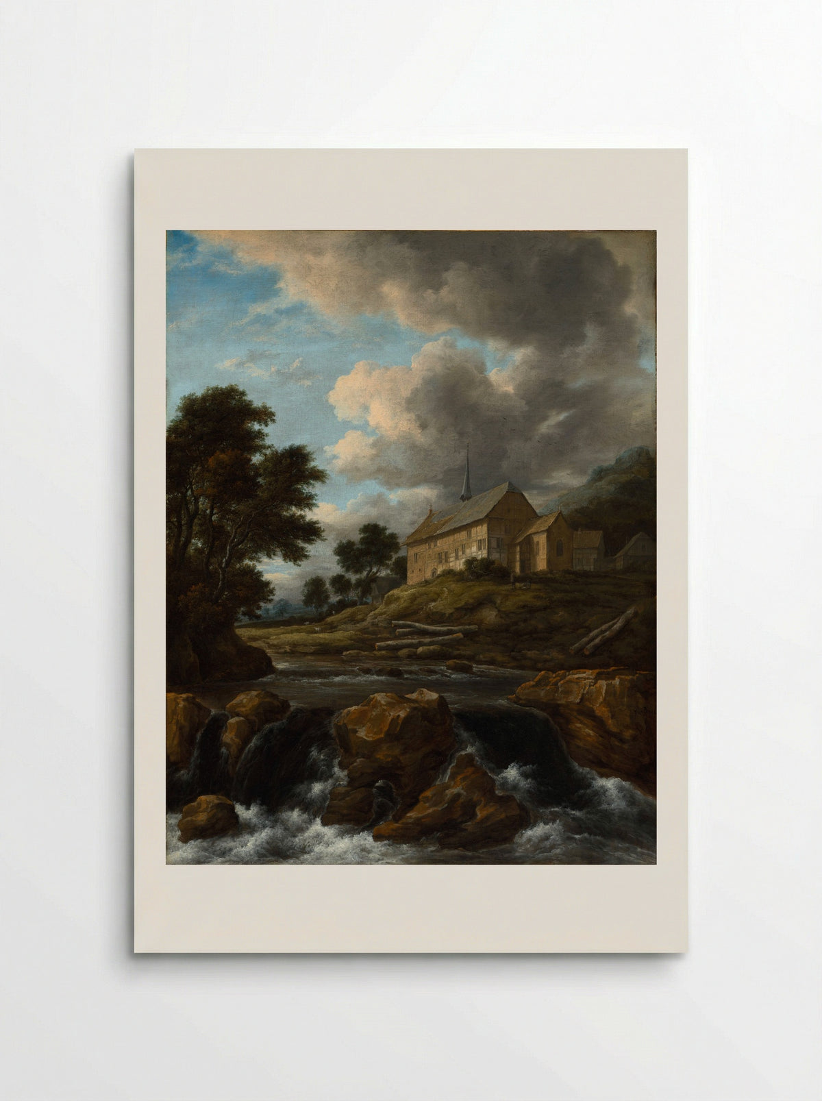 Landscape with a Church by a Torrent - Jacob van Ruisdael - Poster