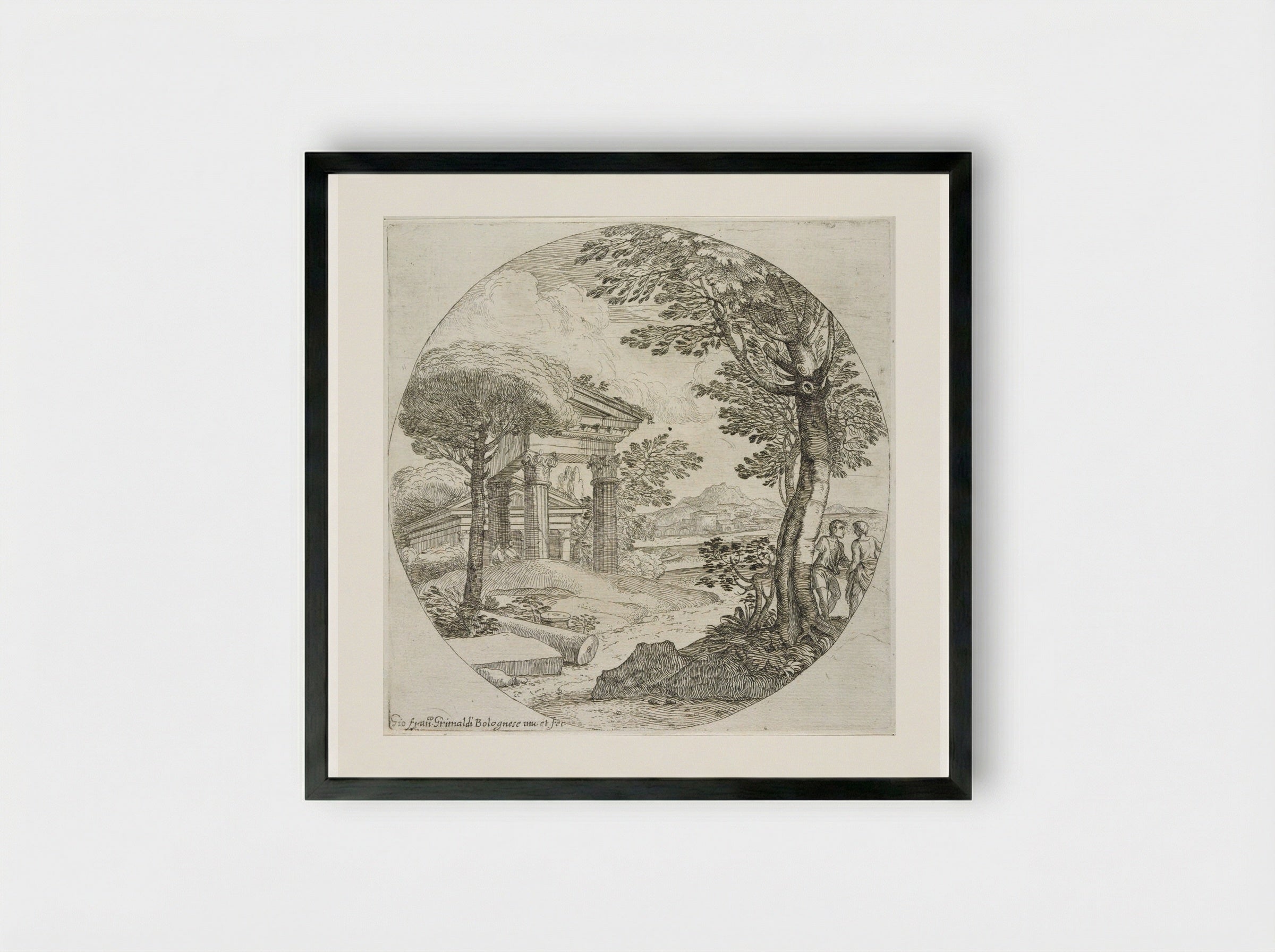 Landscape with a Column Shaft - Giovanni Francesco Grimaldi - Framed Print Black